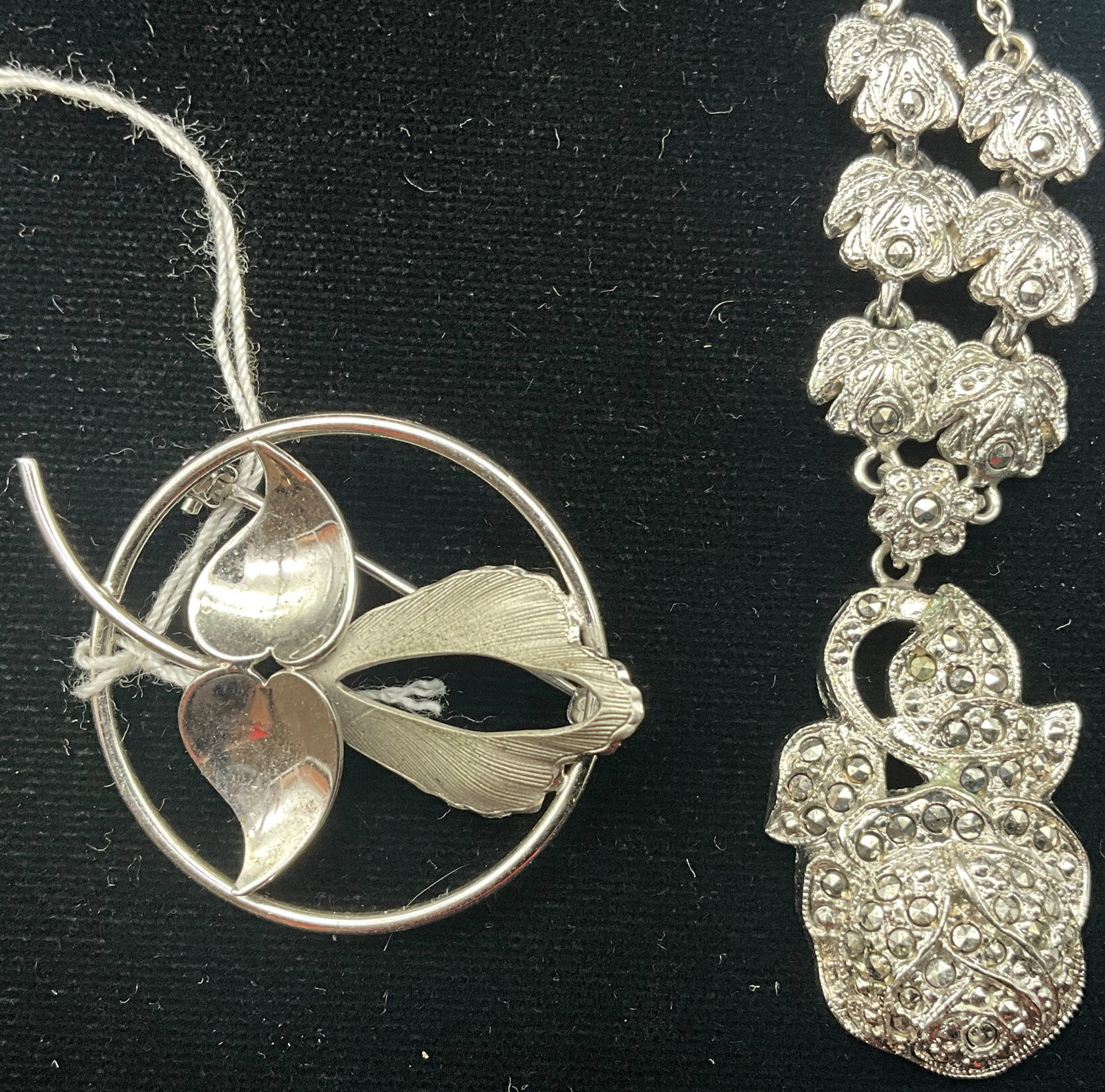 A Collection of Sterling Silver Botanical and Marcasite Jewelry - 2