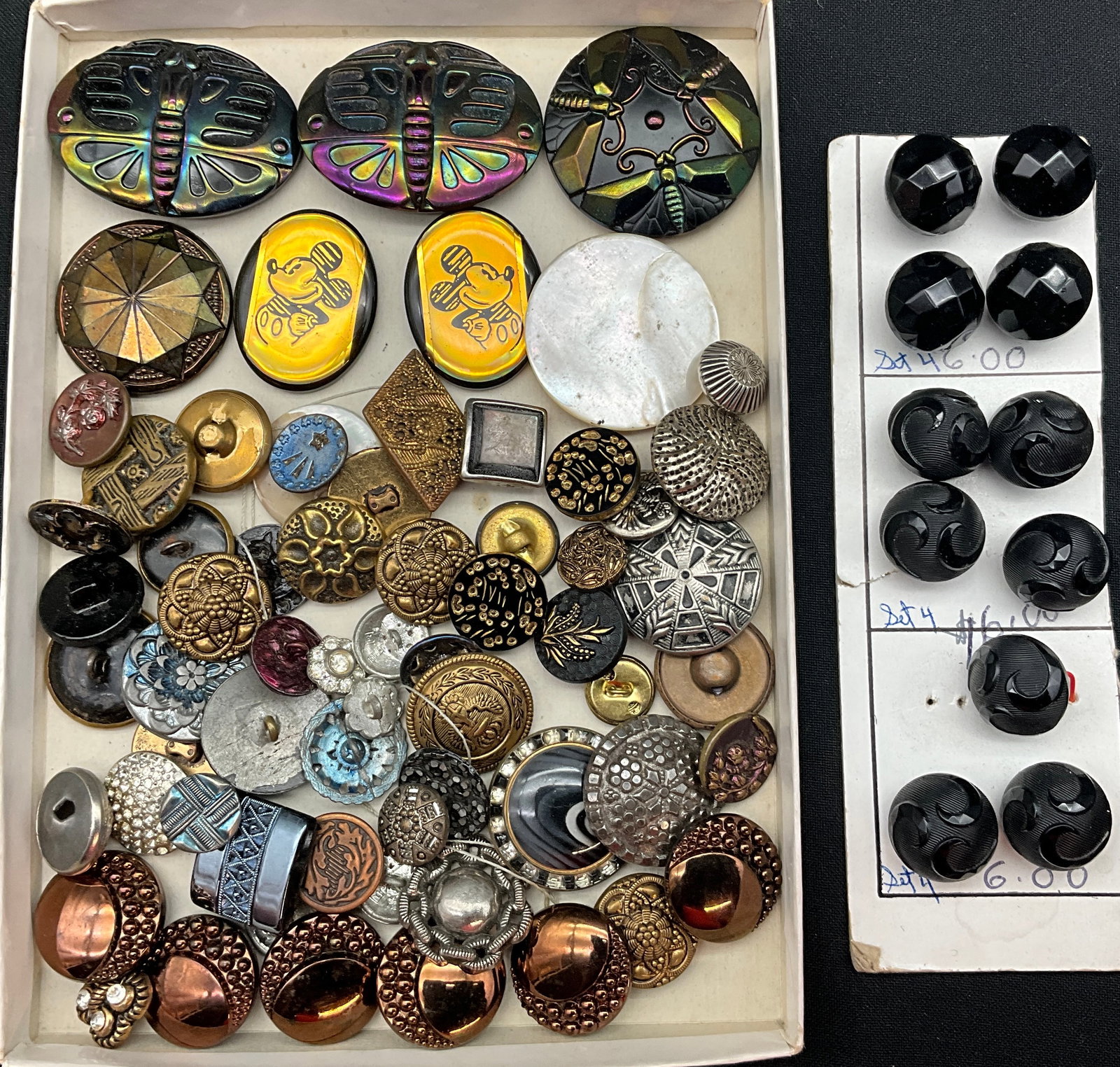 An Assortment of Antique and Vintage Buttons including Disney and Figural Glass - 2
