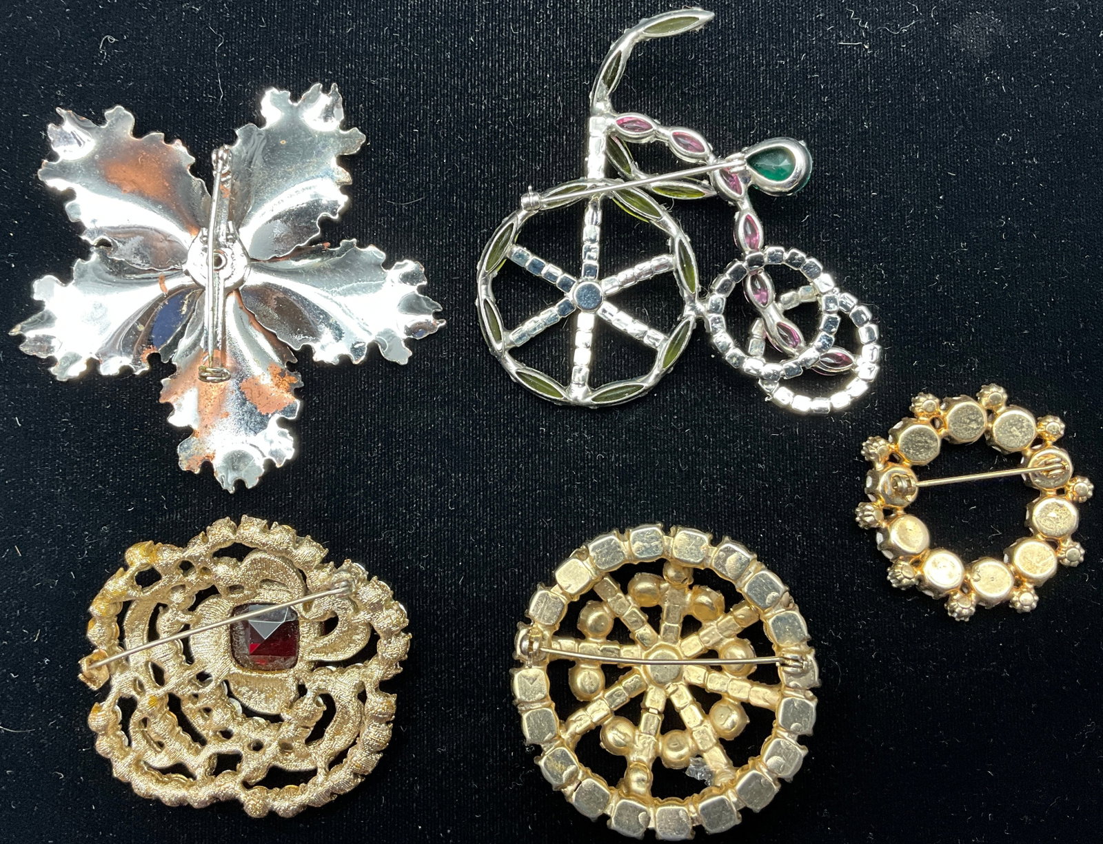 Five Vintage Rhinestone and Costume Jewelry Brooches - 3
