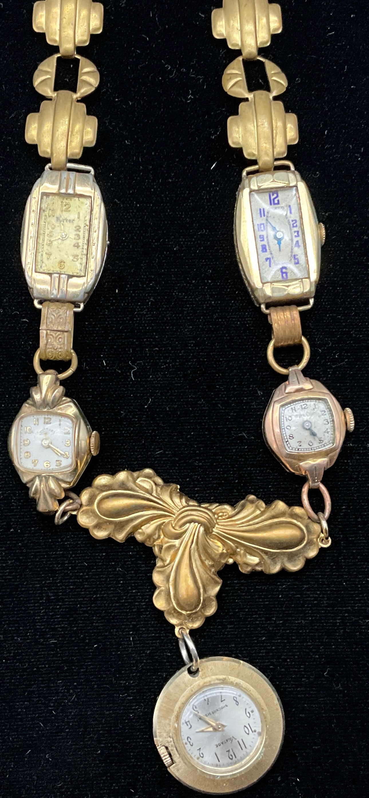Vintage Watch Component Assemblage Bookchain Statement Necklace - 3