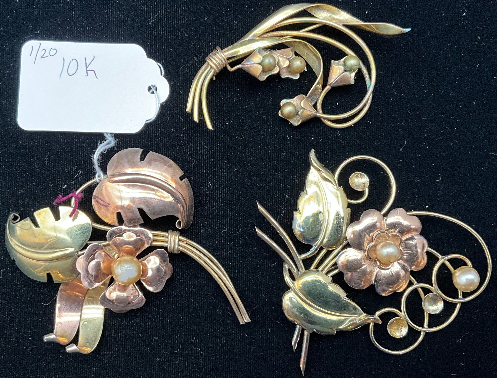 A Trio of Harry Iskin and HNC 10 Karat Gold Filled Floral Brooches - 2