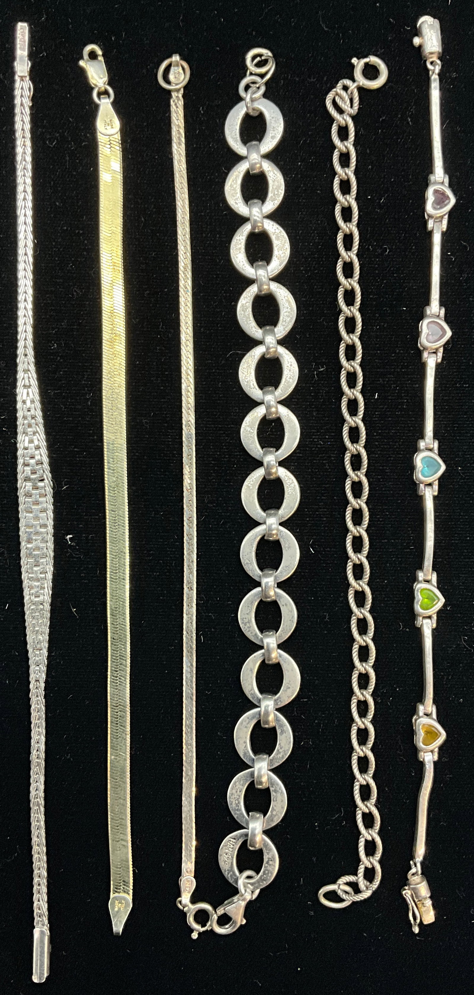 Six Sterling Silver Bracelets in Various Link Styles - 2