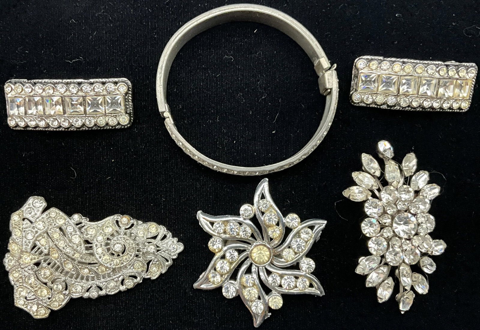 A Collection of Six Vintage Rhinestone Costume Jewelry Pieces - 2