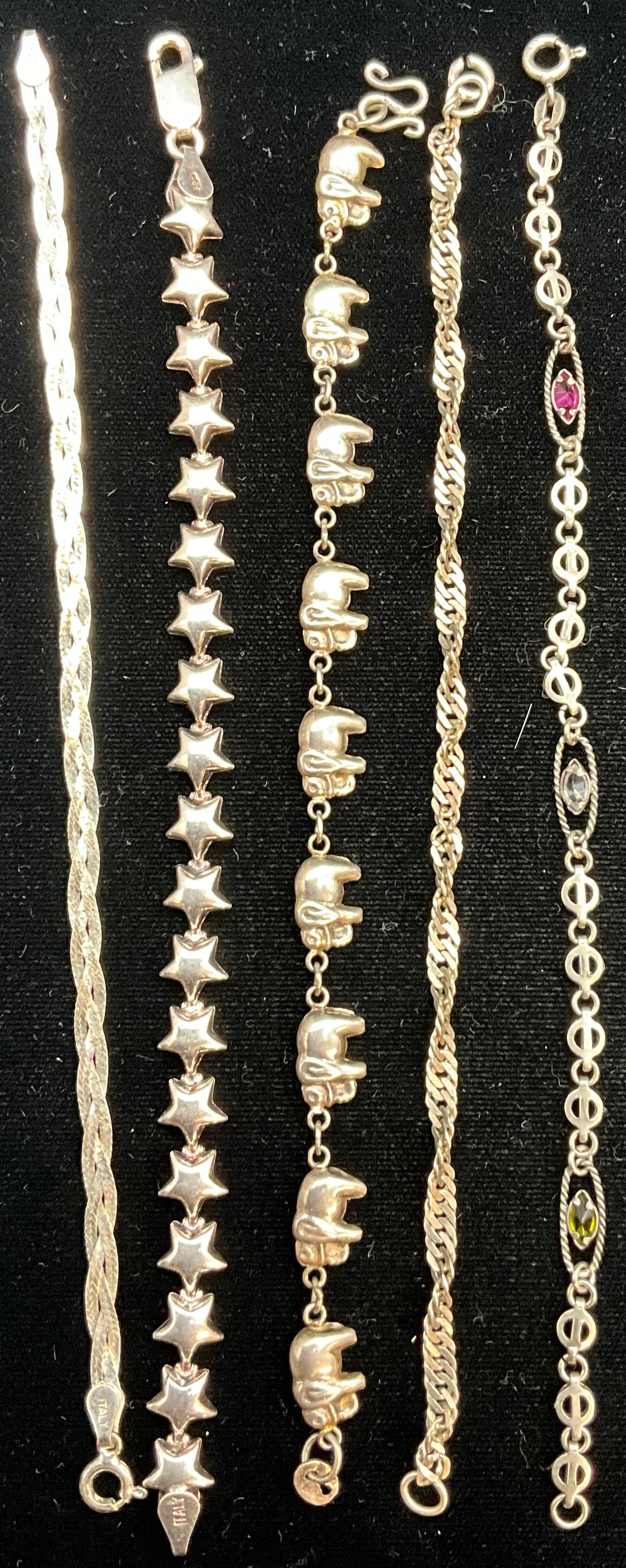 A Collection of Five Sterling Silver Link Bracelets - 2
