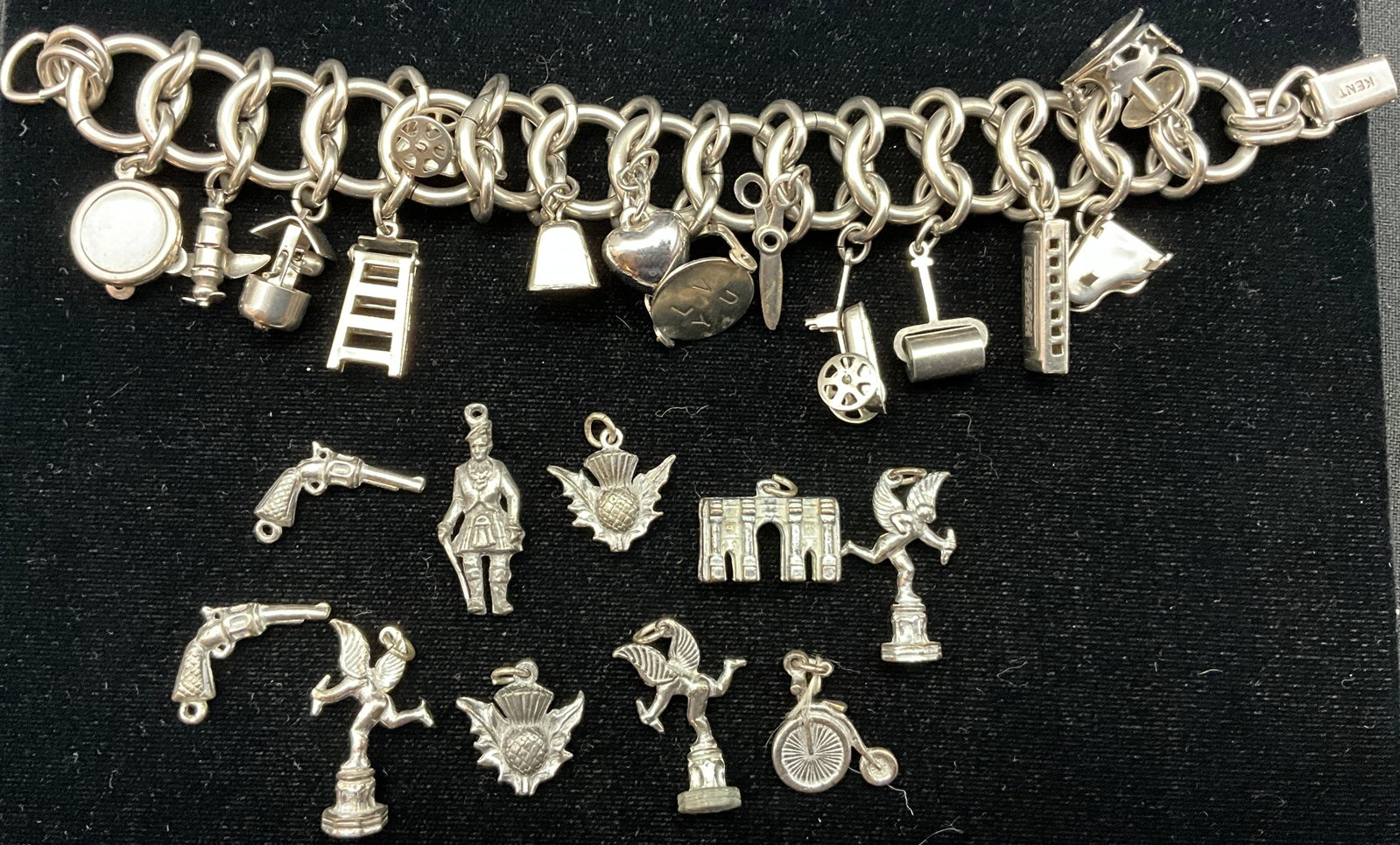 Vintage Kent Sterling Silver Charm Bracelet with Charms - 2