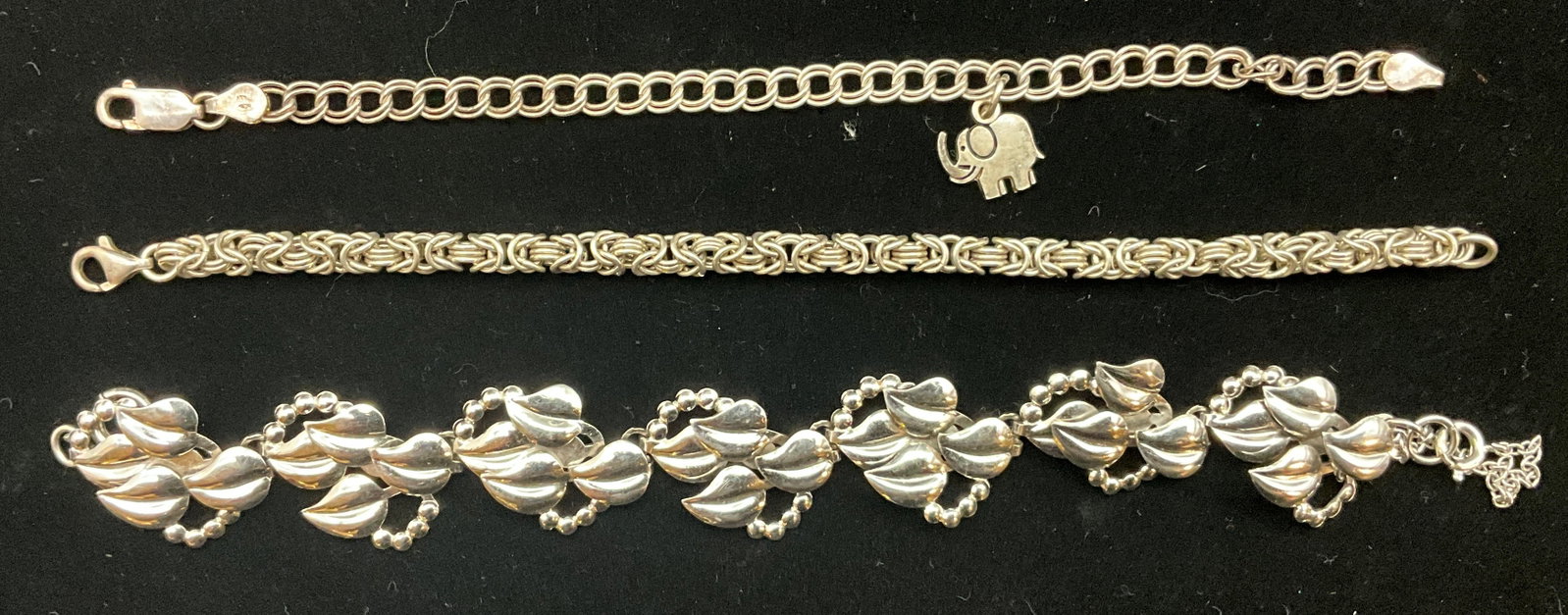 A Trio of Sterling Silver Bracelets including an Attributed Viking Craft Leaf Design - 2