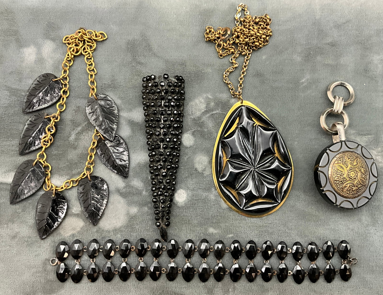 A Collection of Five Vintage Black Costume Jewelry Pieces - 2