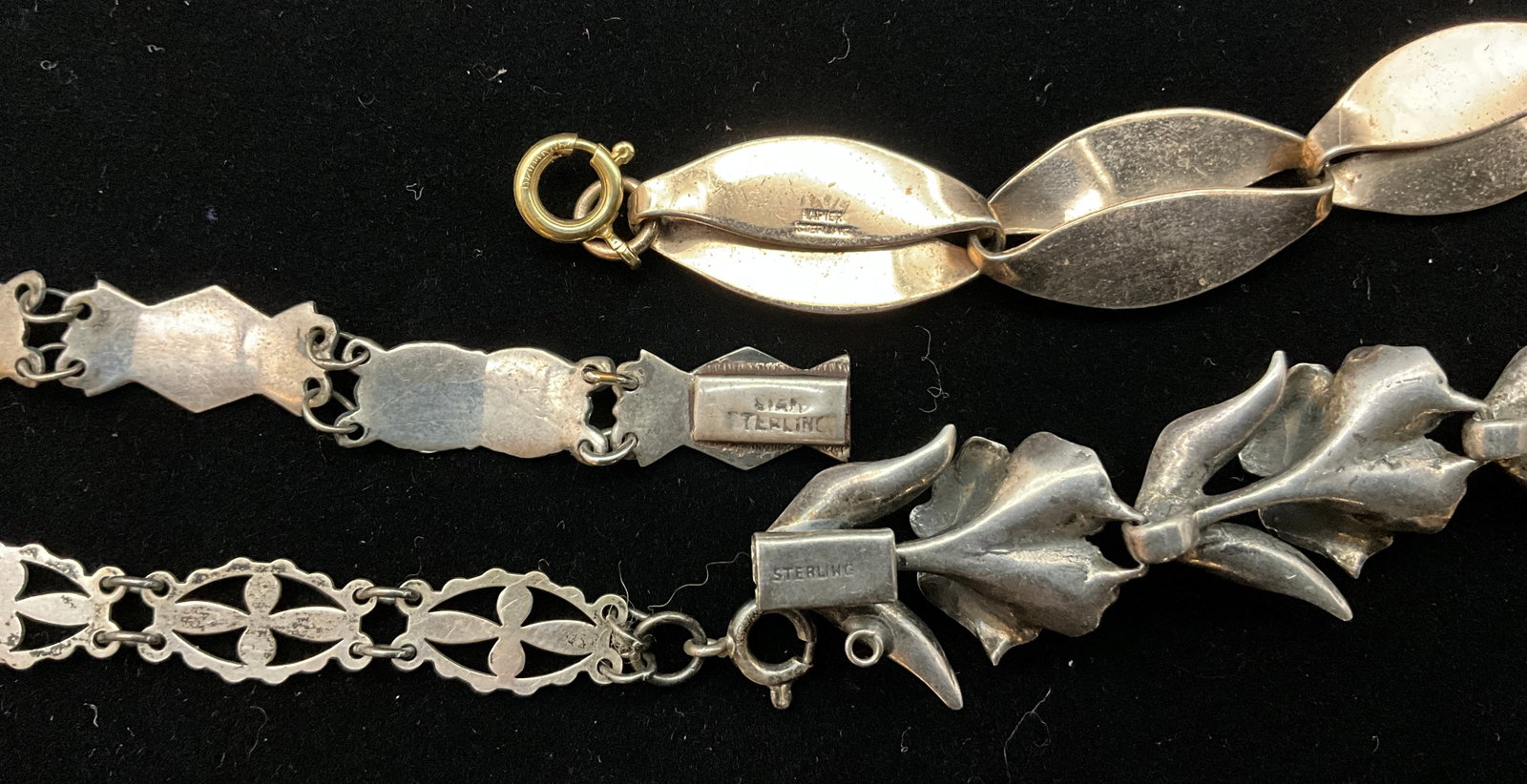 A Group of Four Vintage Sterling Silver Link Bracelets Including Napier and Siam Niello - 4