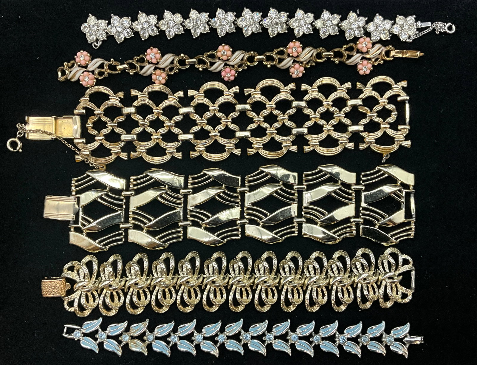 A Collection of Six Vintage Signed Coro Mid-Century Costume Jewelry Bracelets - 2