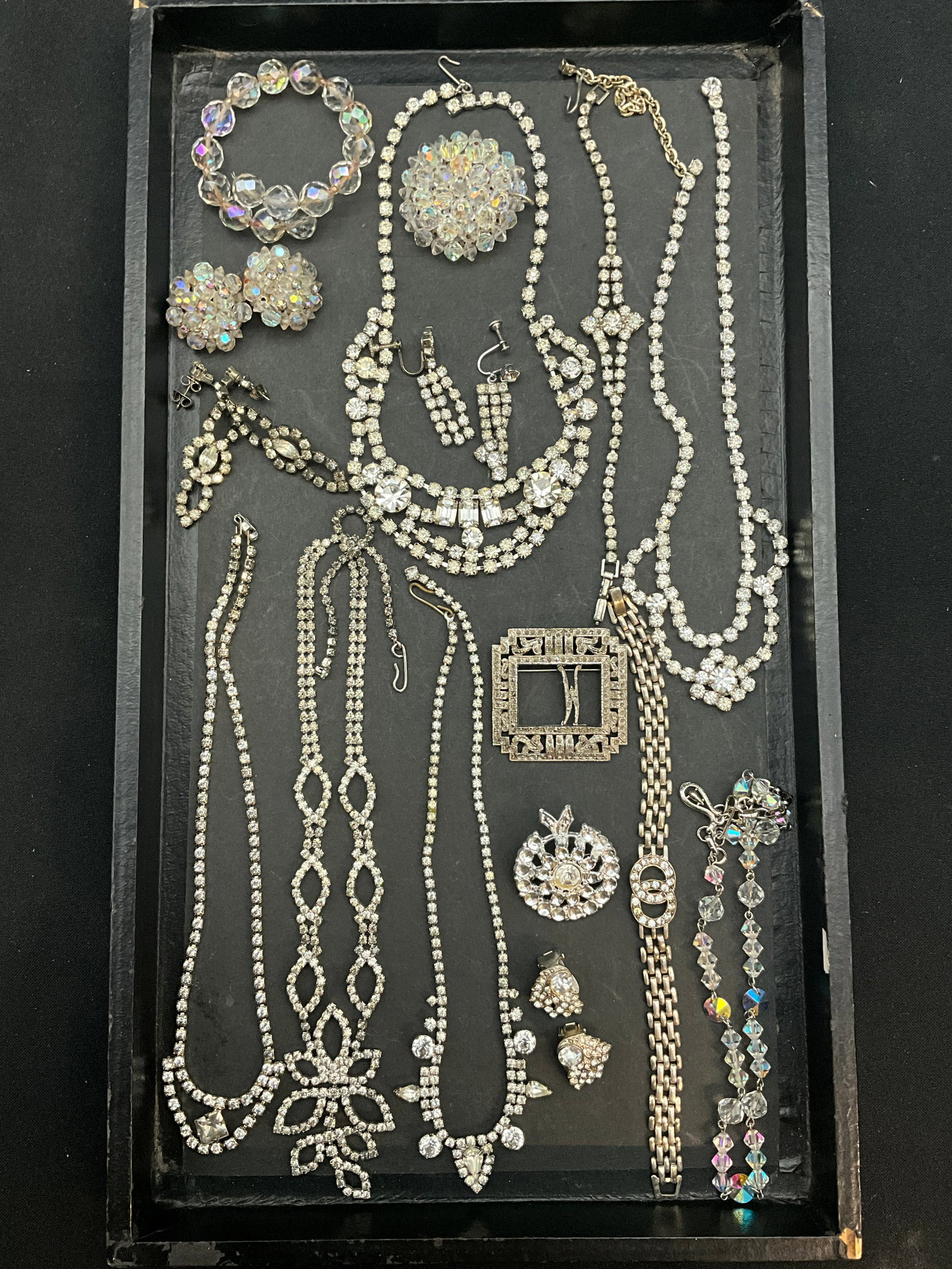 A Collection of Vintage Rhinestone and Aurora Borealis Glass Costume Jewelry - 2
