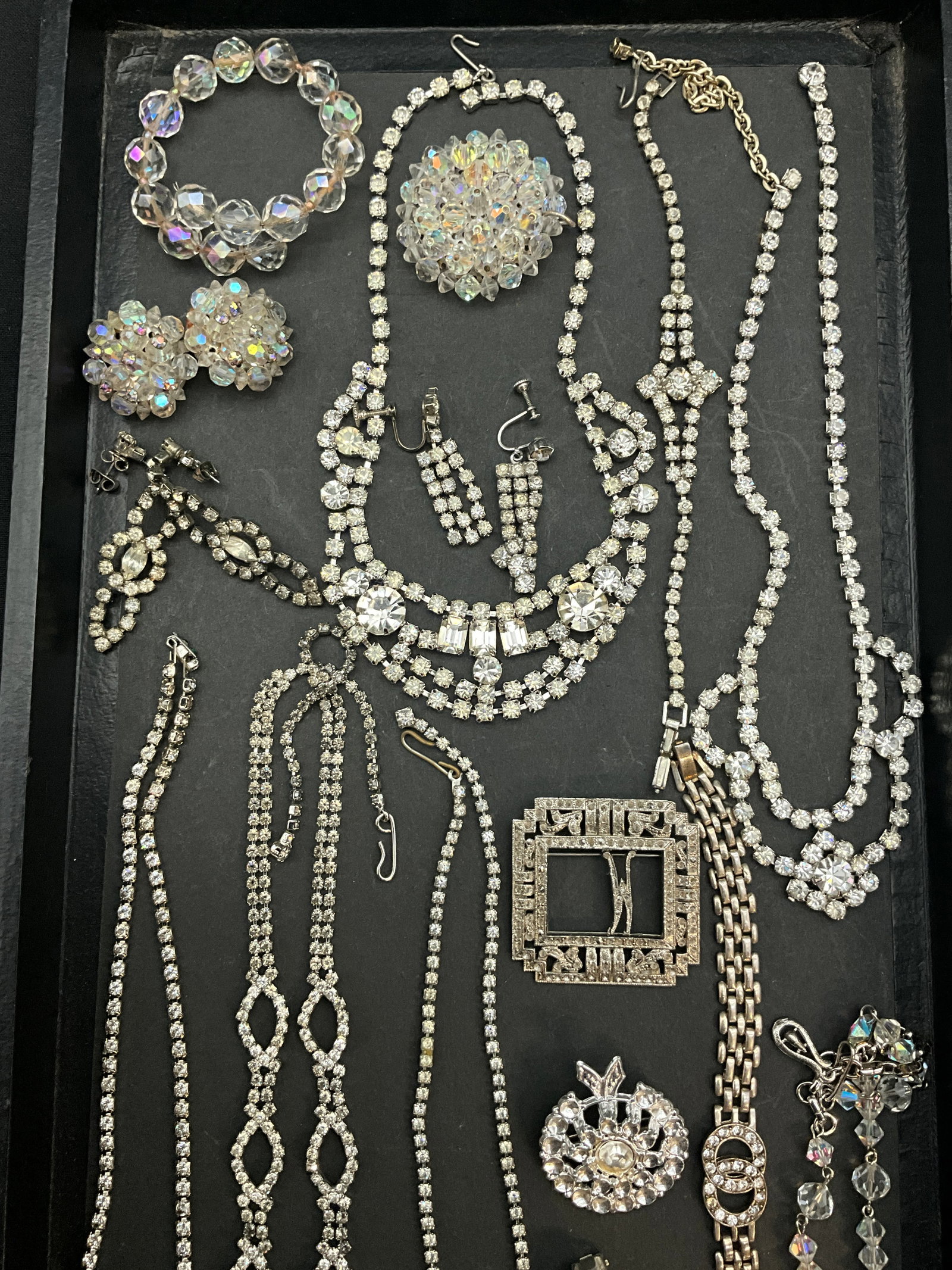 A Collection of Vintage Rhinestone and Aurora Borealis Glass Costume Jewelry - 3