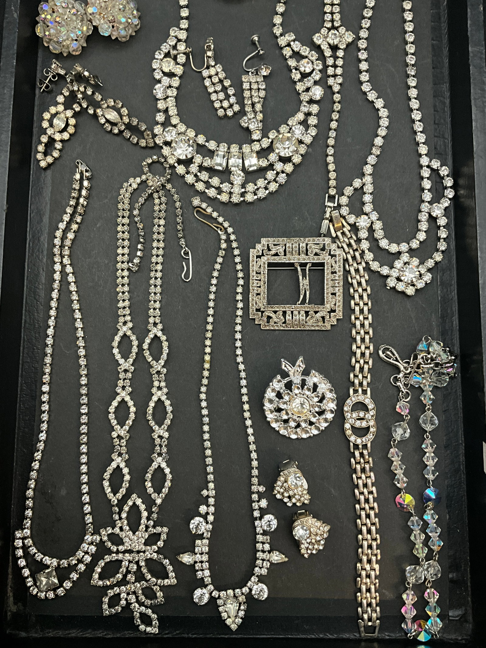 A Collection of Vintage Rhinestone and Aurora Borealis Glass Costume Jewelry - 4