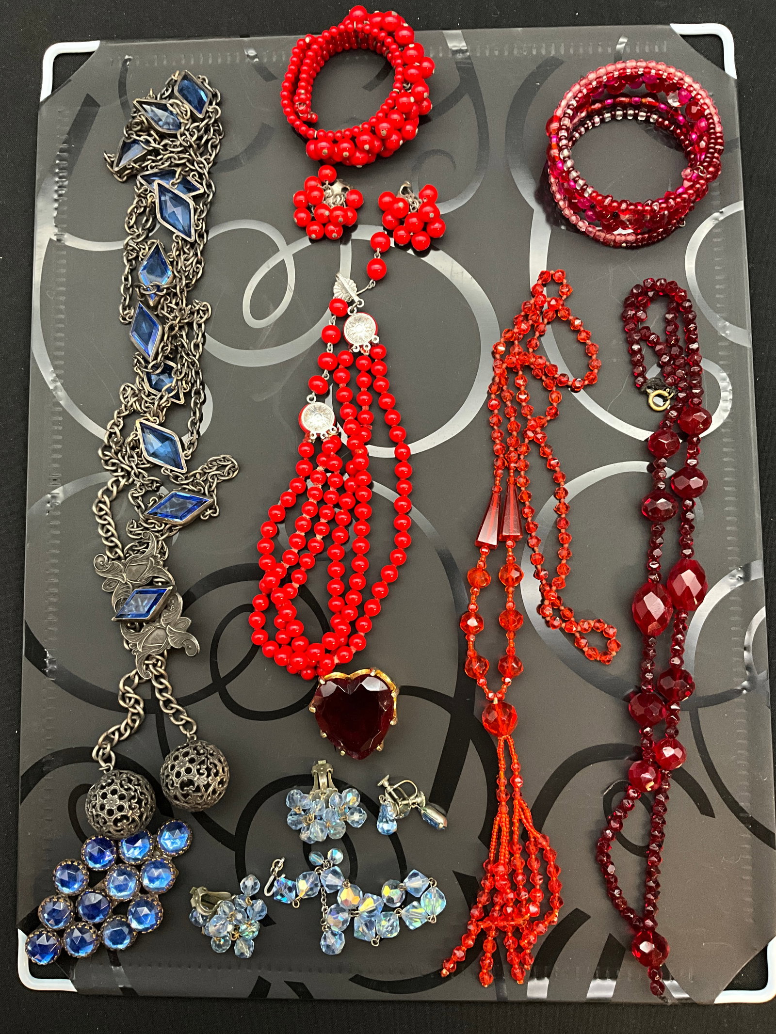 An Assortment of Vintage Red and Blue Costume Jewelry - 2