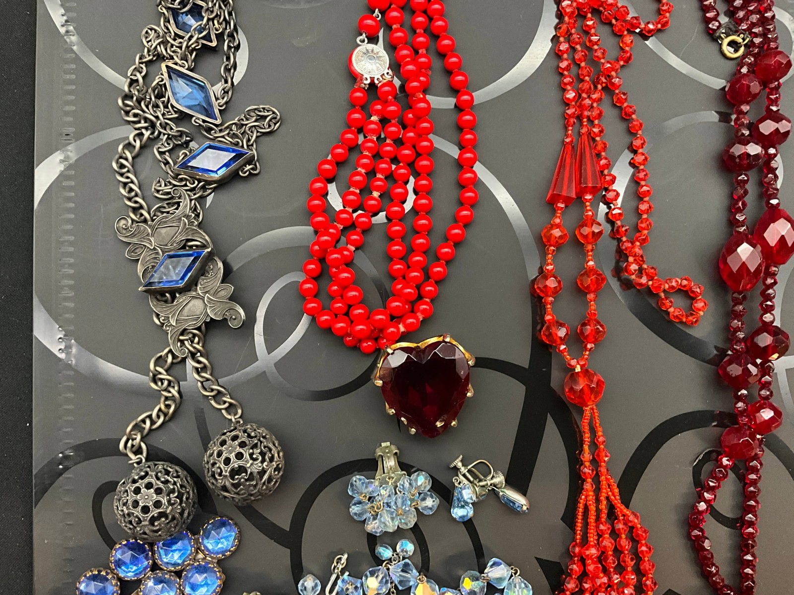 An Assortment of Vintage Red and Blue Costume Jewelry - 4