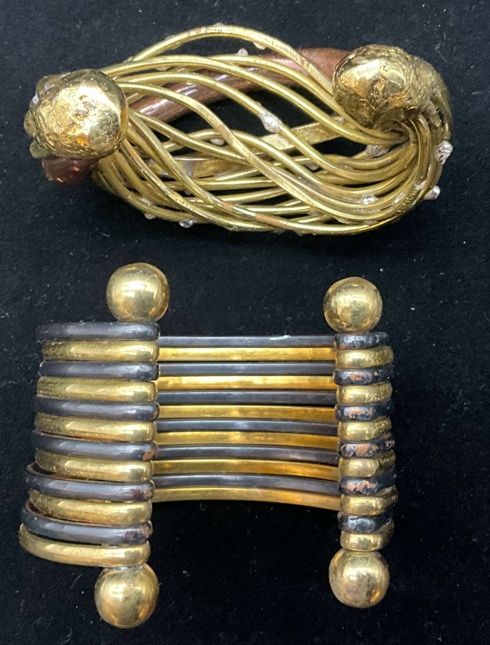 Two Mixed-Metal Modernist Cuff Bracelets - 4