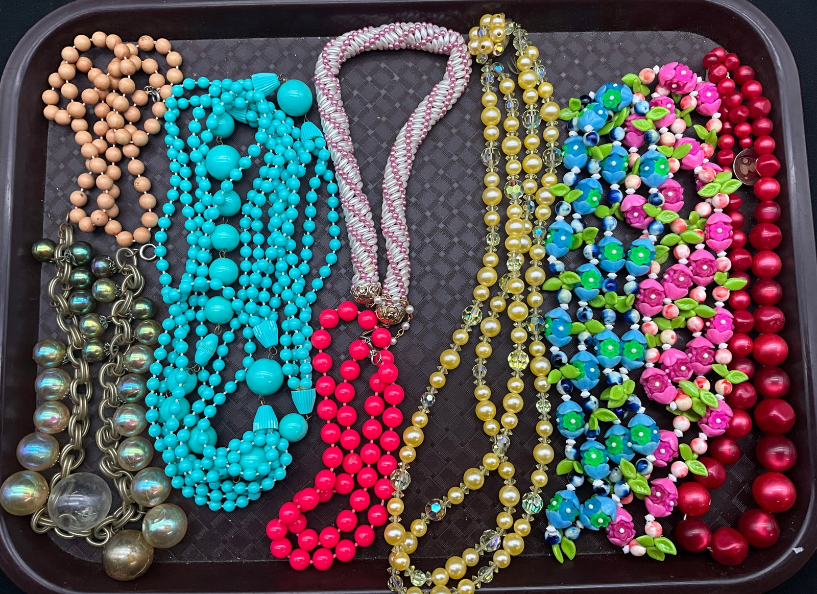 A Collection of Vintage Mid-Century Beaded and Molded Plastic Costume Jewelry Necklaces - 2