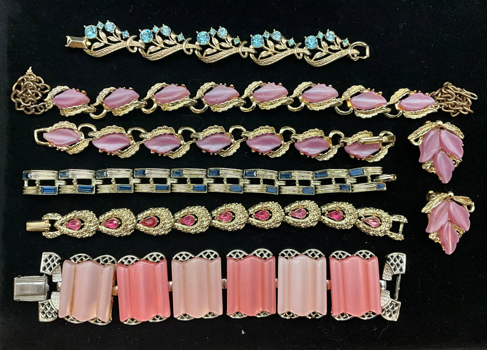 Six Mid-Century Costume Jewelry Bracelets and One Pair of Earrings by Coro and Lisner - 2