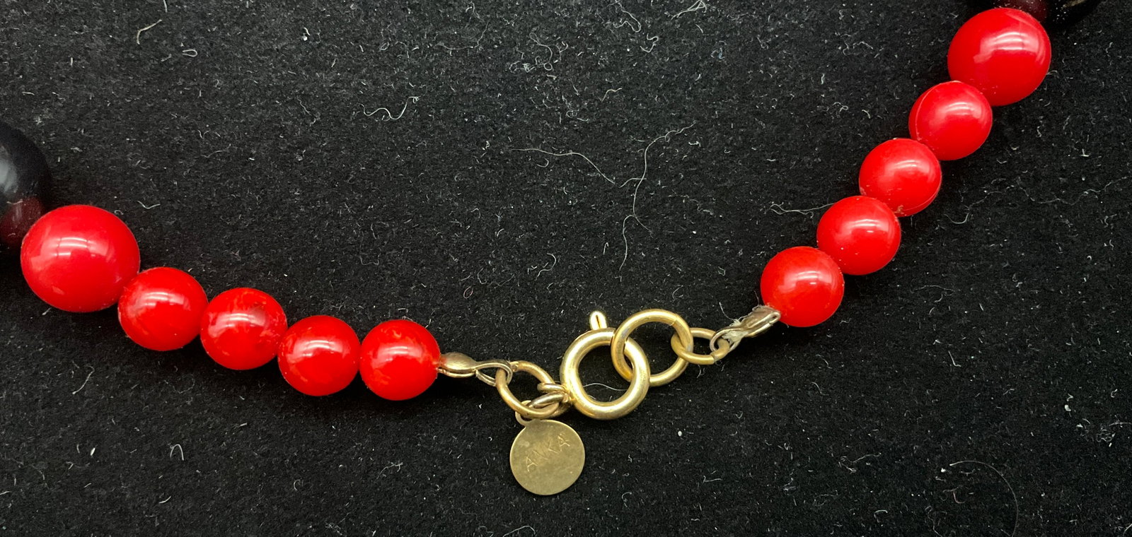 ANKA Art Deco Style Red and Black Bakelite Fringe Necklace - 4