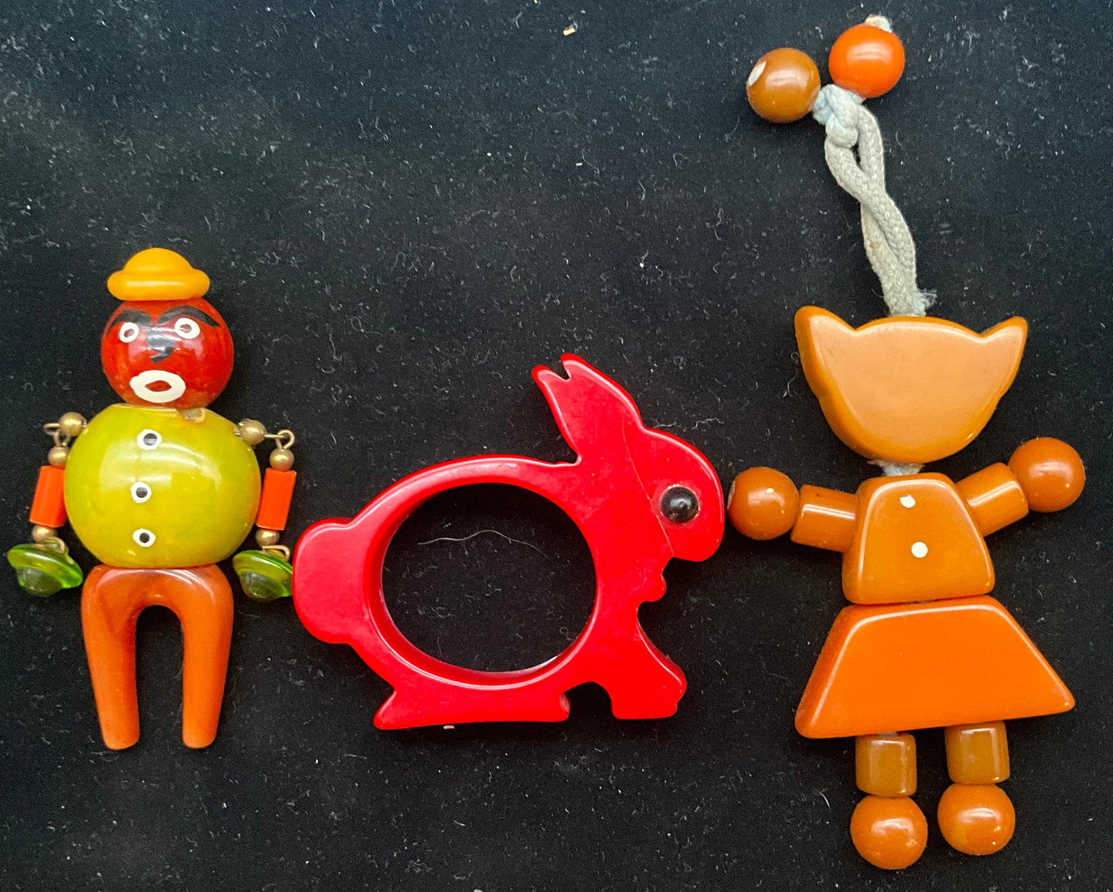 Three Vintage Bakelite Tykie Toy Articulated Figures and Figural Napkin Ring - 2
