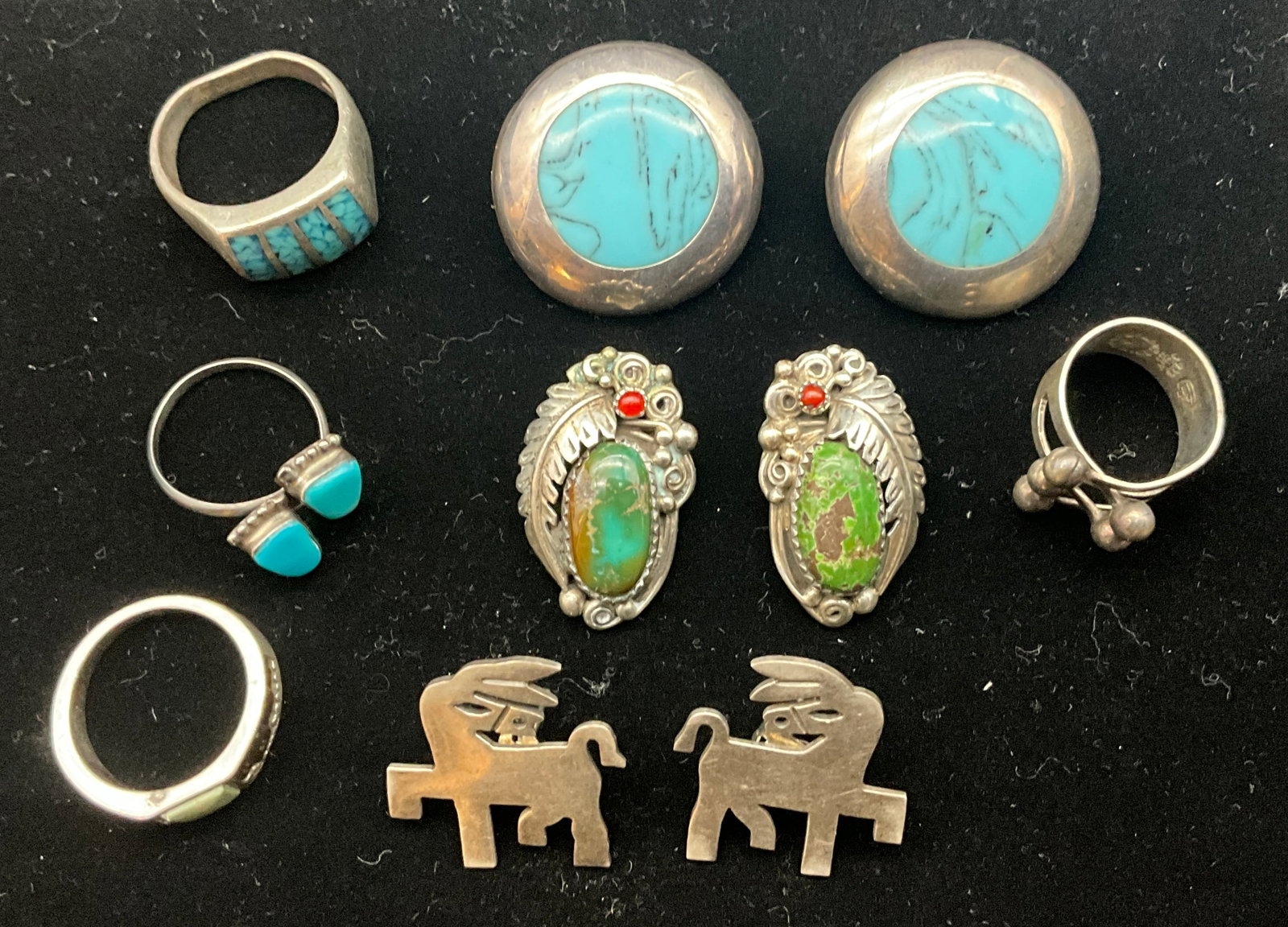 A Collection of Sterling Silver Southwestern Navajo Style Jewelry with Turquoise and Gemstone Insets - 2