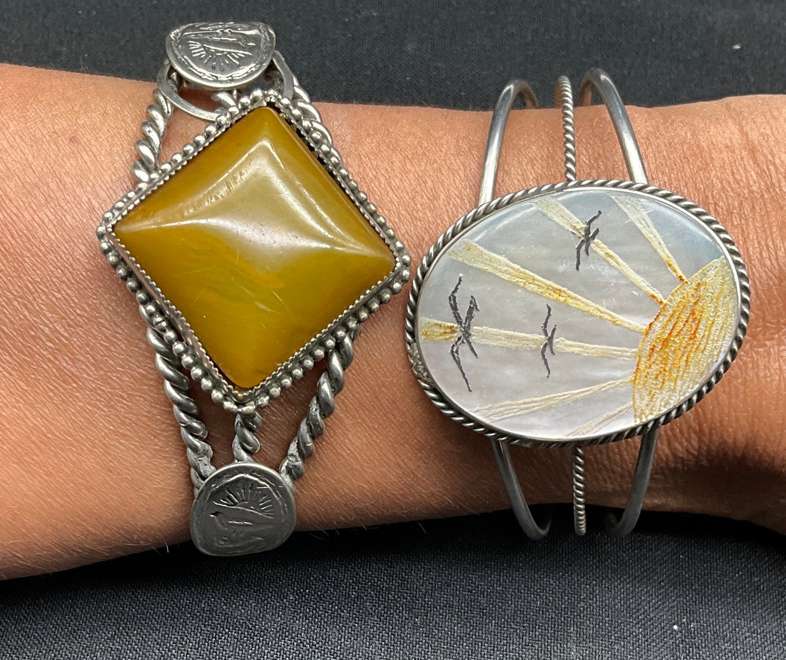 A Collection of Vintage Silver-Tone Mixed Style Cuff Bracelets - 3