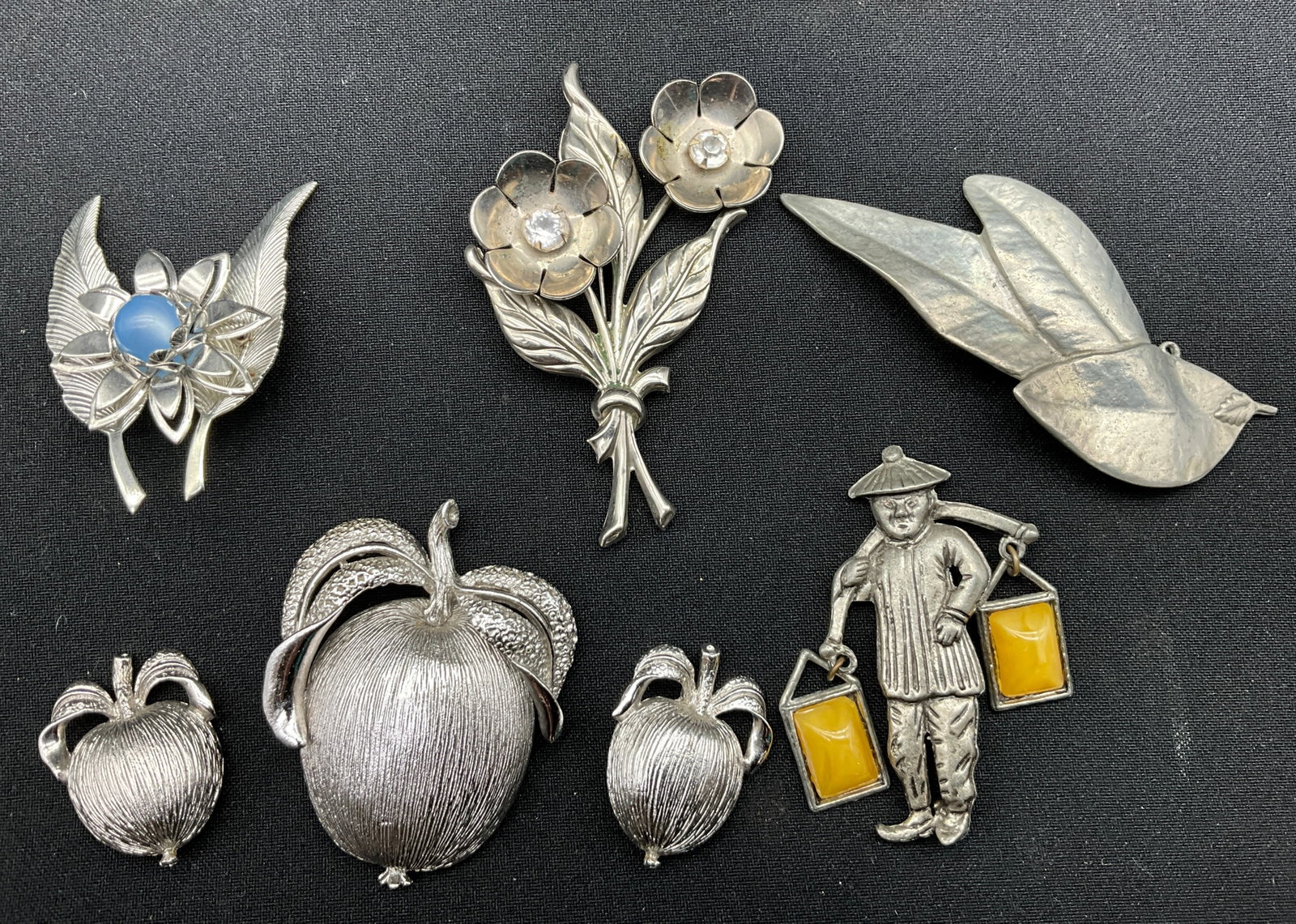 A Collection of Seven Vintage Silver-Tone Brooches and Earrings - 2