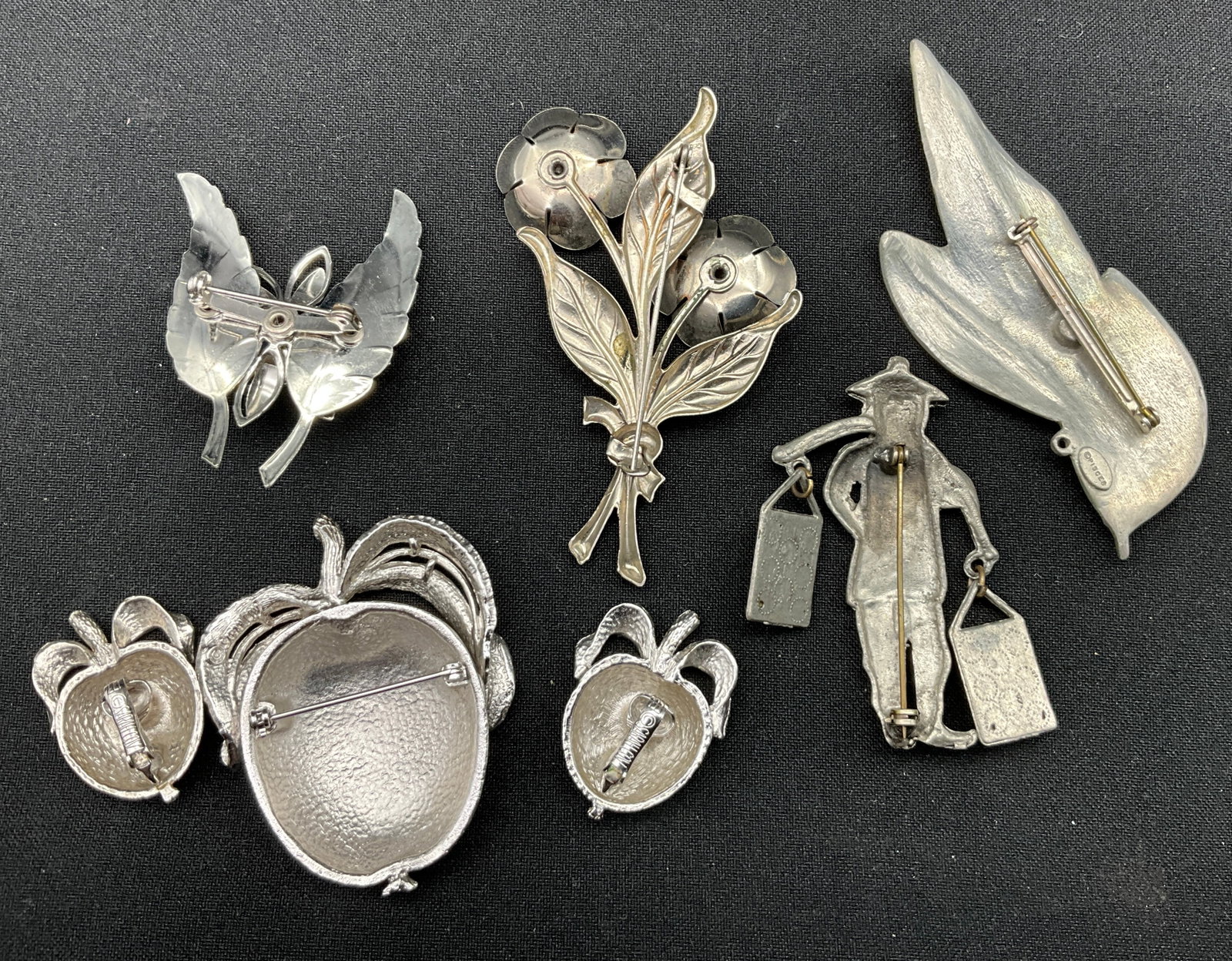 A Collection of Seven Vintage Silver-Tone Brooches and Earrings - 3