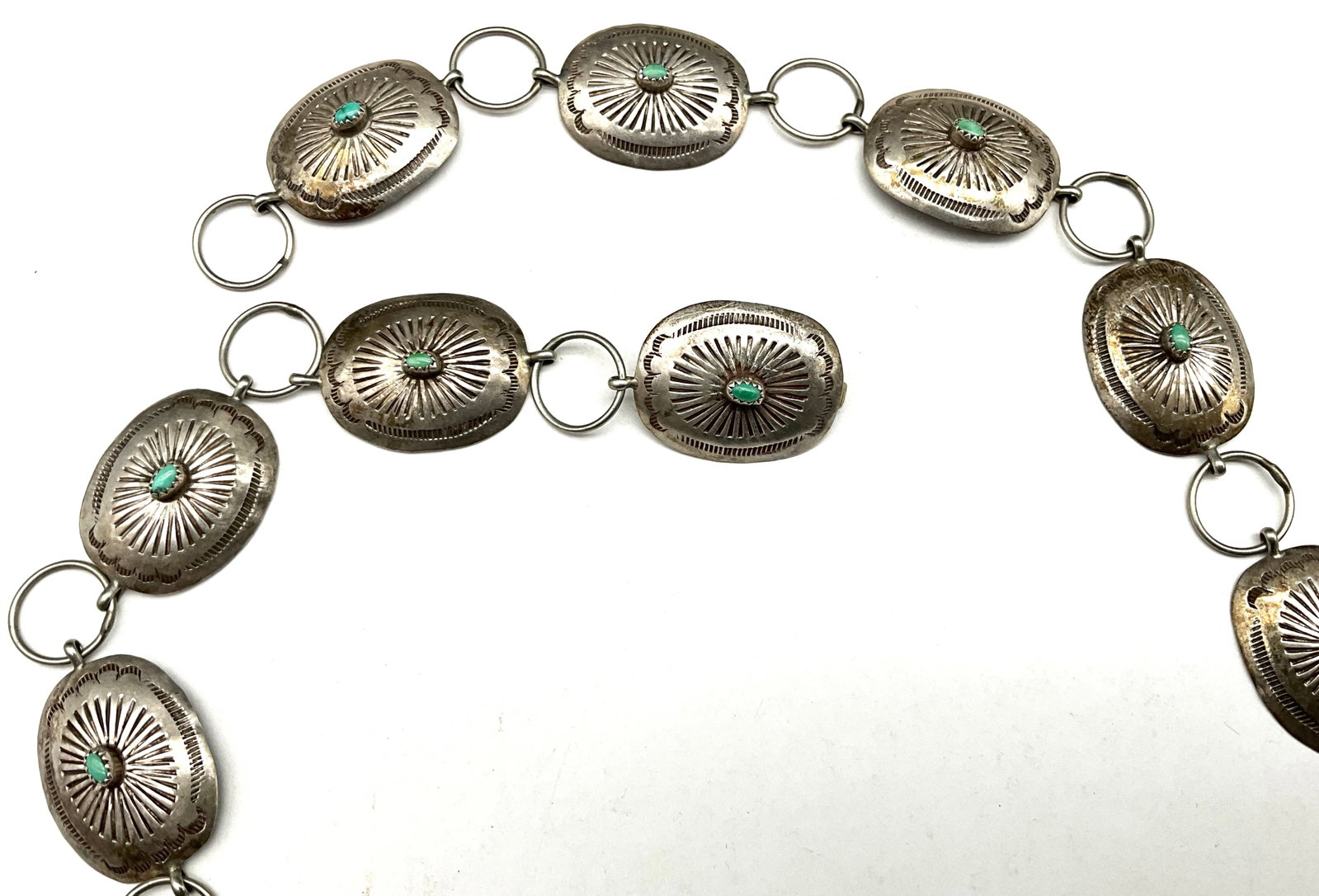 Native American Style Silver and Turquoise Concho Link Belt, 36 Inches - 3