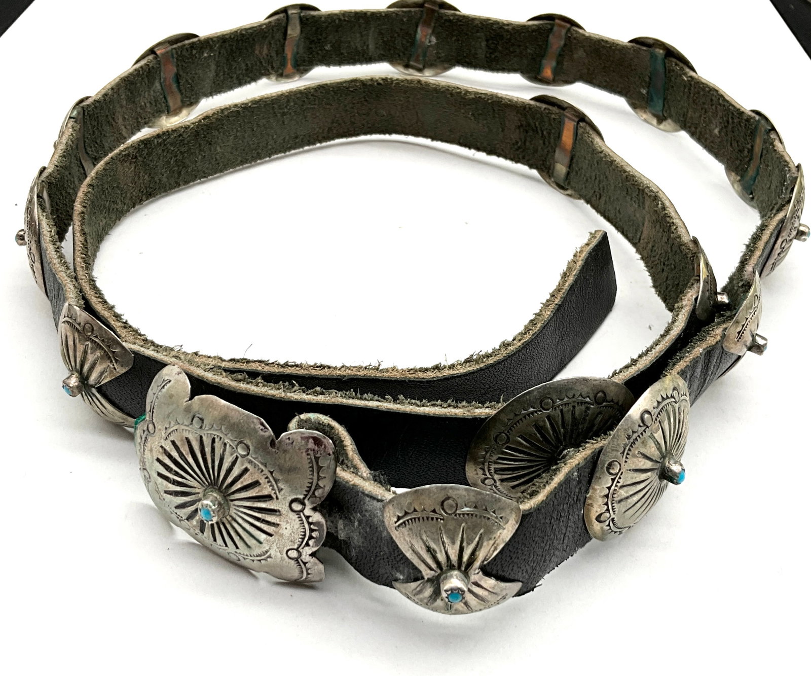 Navajo Style Turquoise and Nickel Silver Concho Belt - 2