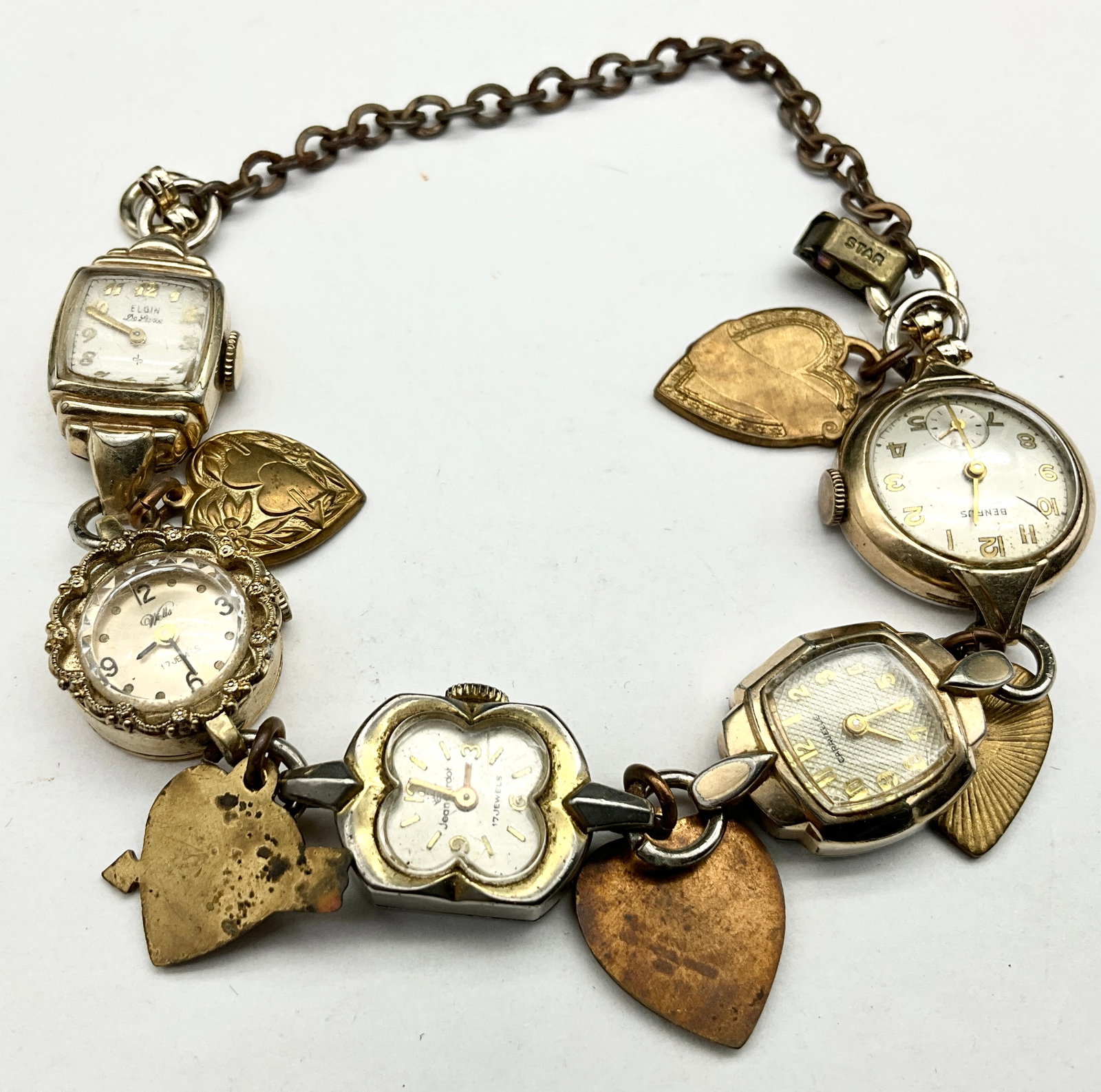 Assorted Vintage Ladies Watch Head and Heart Charm Bracelet - 2