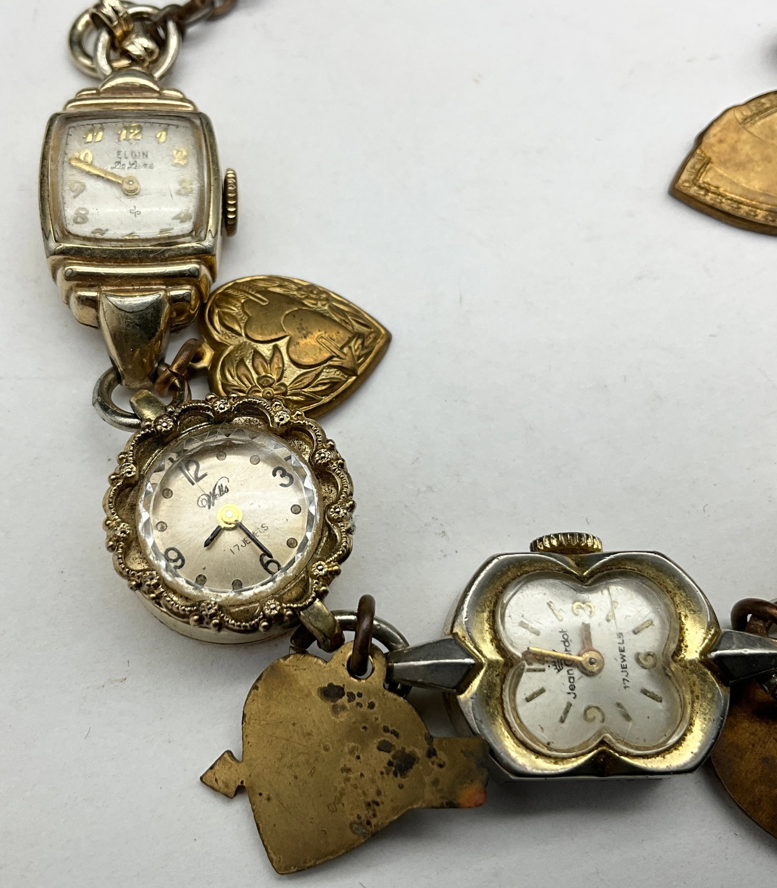 Assorted Vintage Ladies Watch Head and Heart Charm Bracelet - 3
