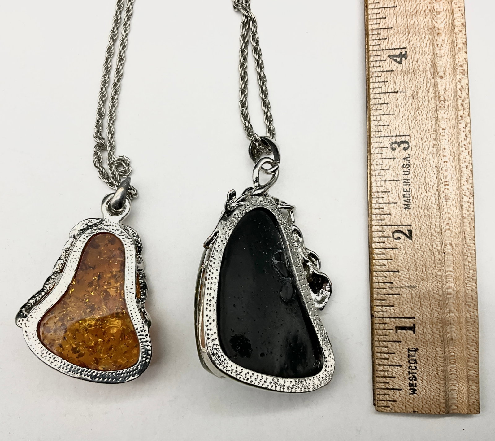 Two Baltic Amber and Silver Toned Pendant Necklaces - 2