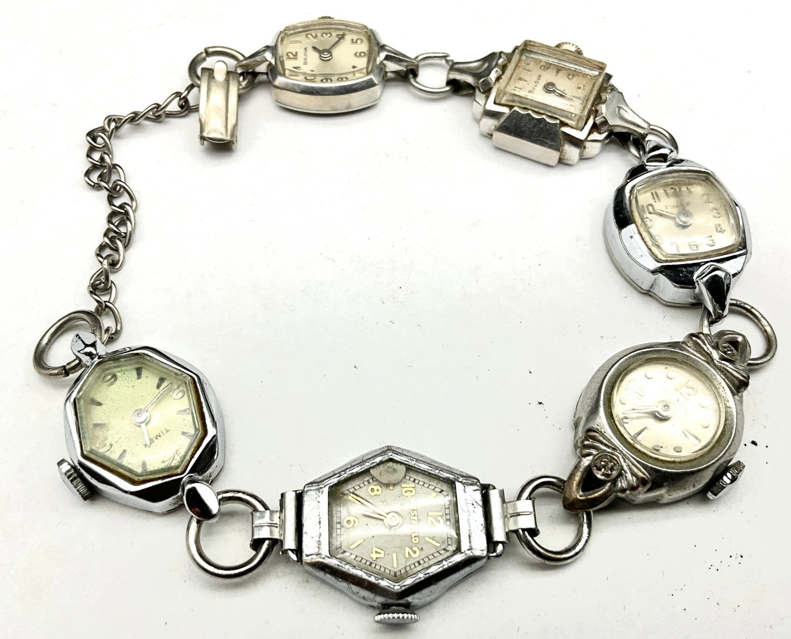 Vintage Bulova and Timex Assorted Ladies Watch Head Link Bracelet - 2