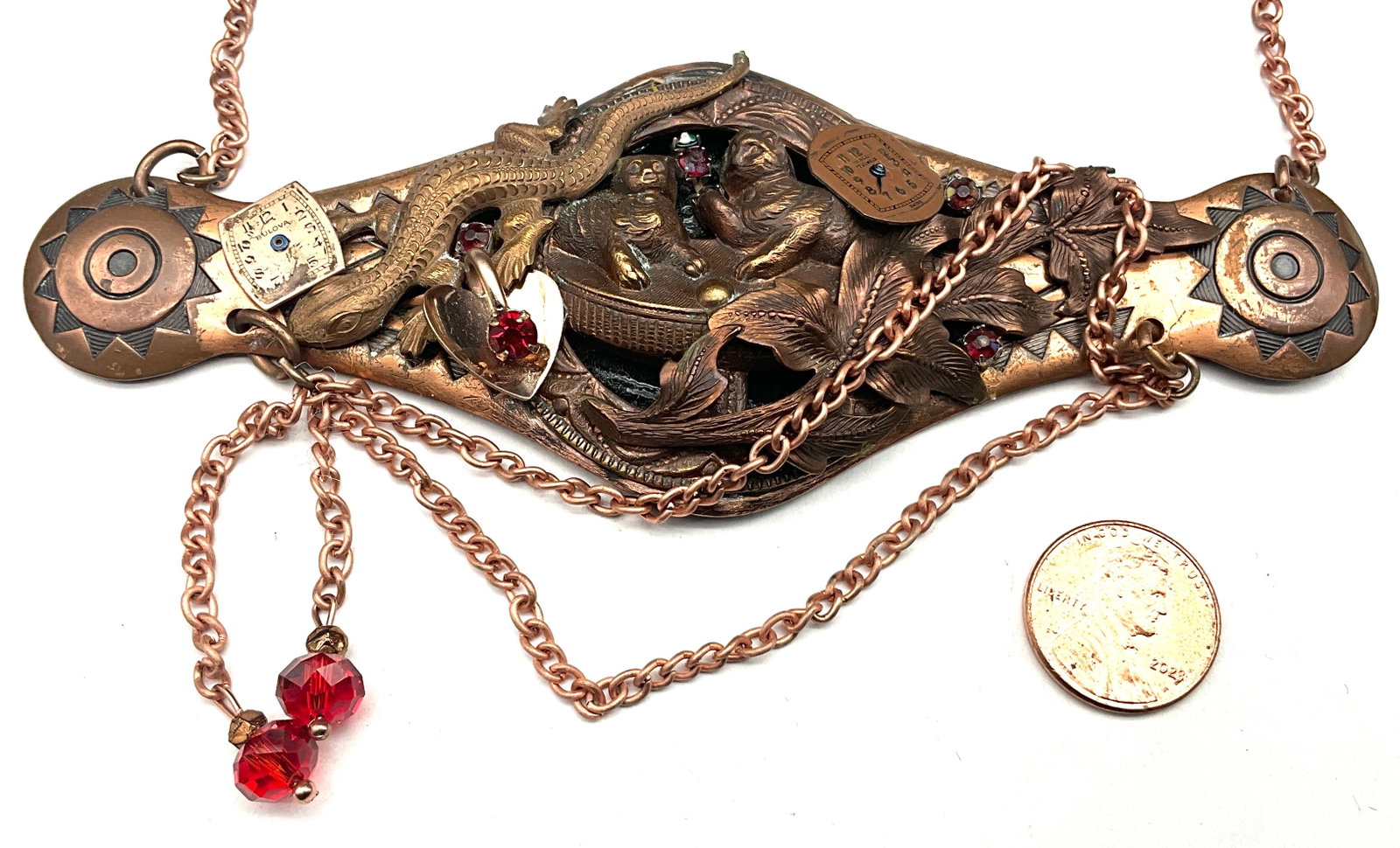 A Collection of Four Sarah Jane Signed Mixed Media Assemblage Art Jewelry Pieces - 2