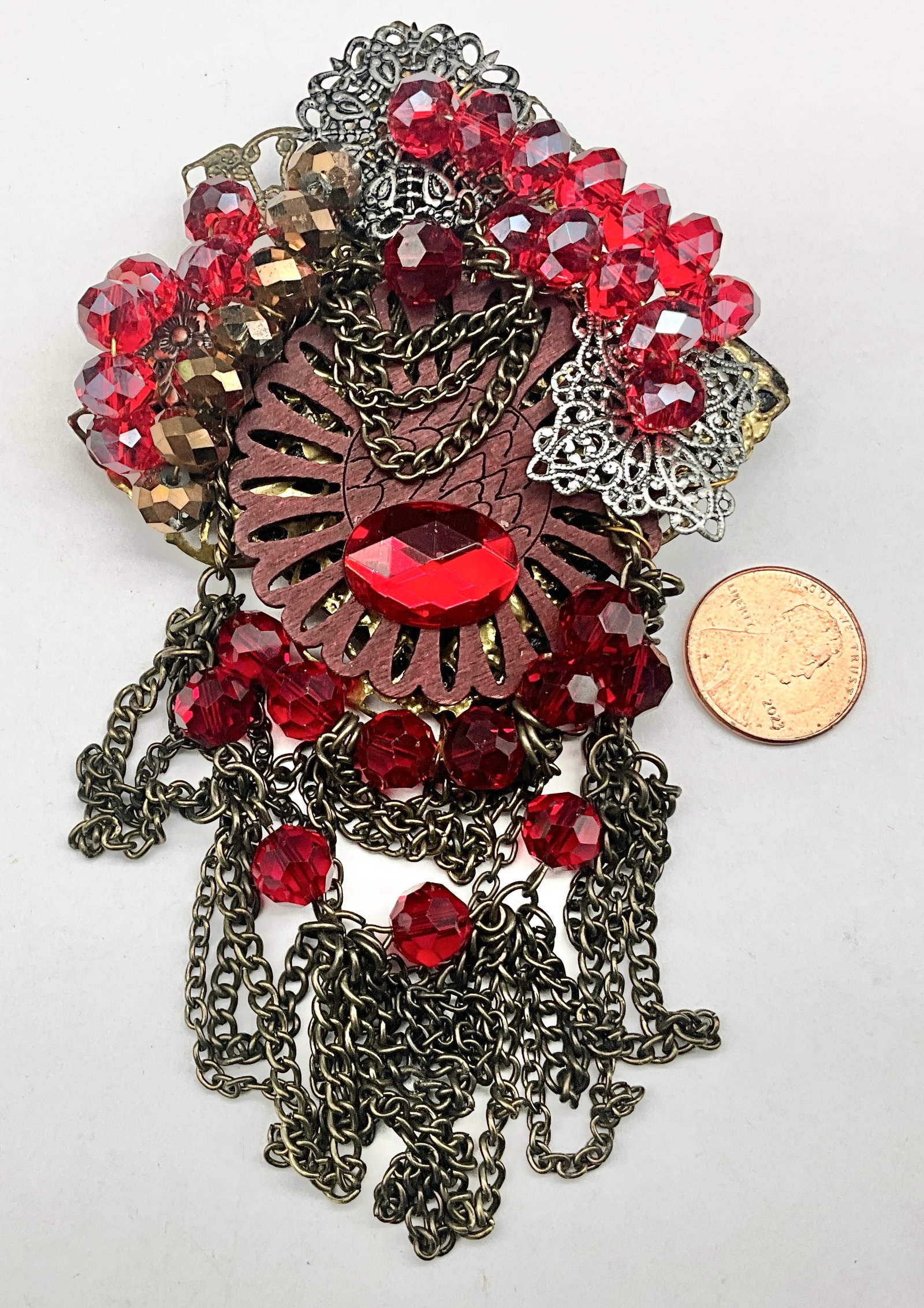 A Collection of Four Sarah Jane Signed Mixed Media Assemblage Art Jewelry Pieces - 3