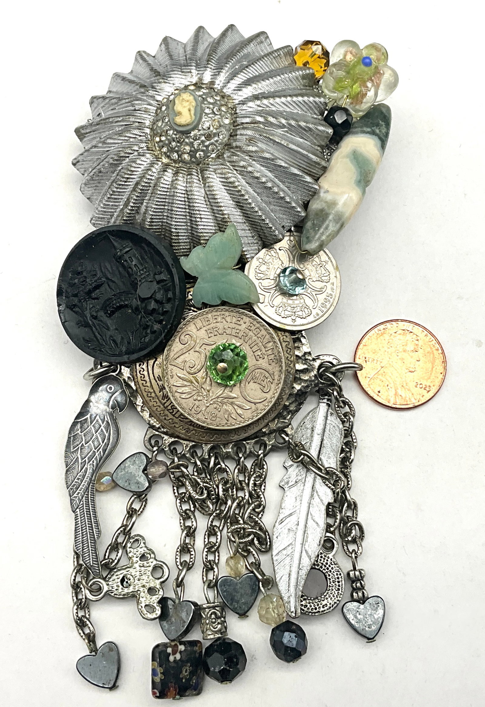 A Collection of Four Sarah Jane Signed Mixed Media Assemblage Art Jewelry Pieces - 4