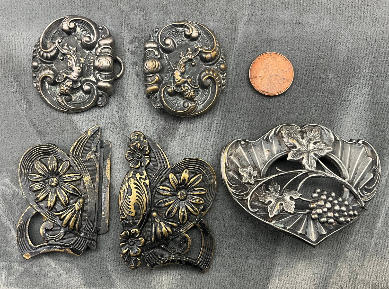 Three Antique Art Nouveau and Rococo Style Belt and Sash Buckles - 2