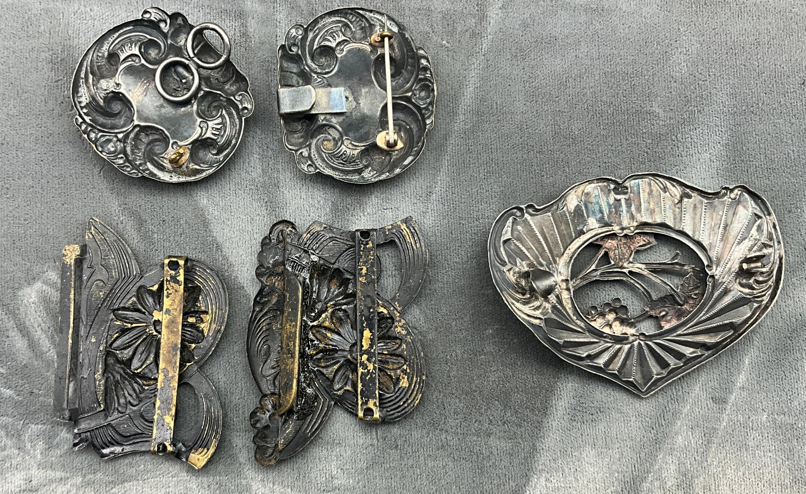 Three Antique Art Nouveau and Rococo Style Belt and Sash Buckles - 3