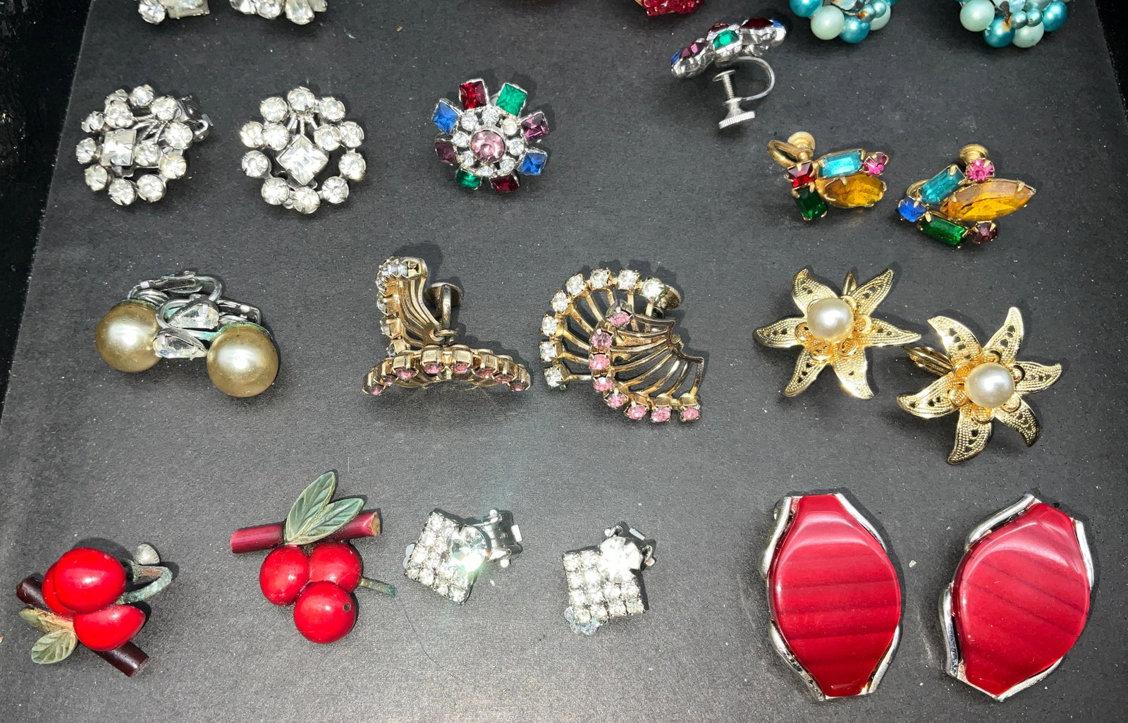A Collection of Vintage Costume Jewelry Earrings Including Coro and Sarah Coventry - 3