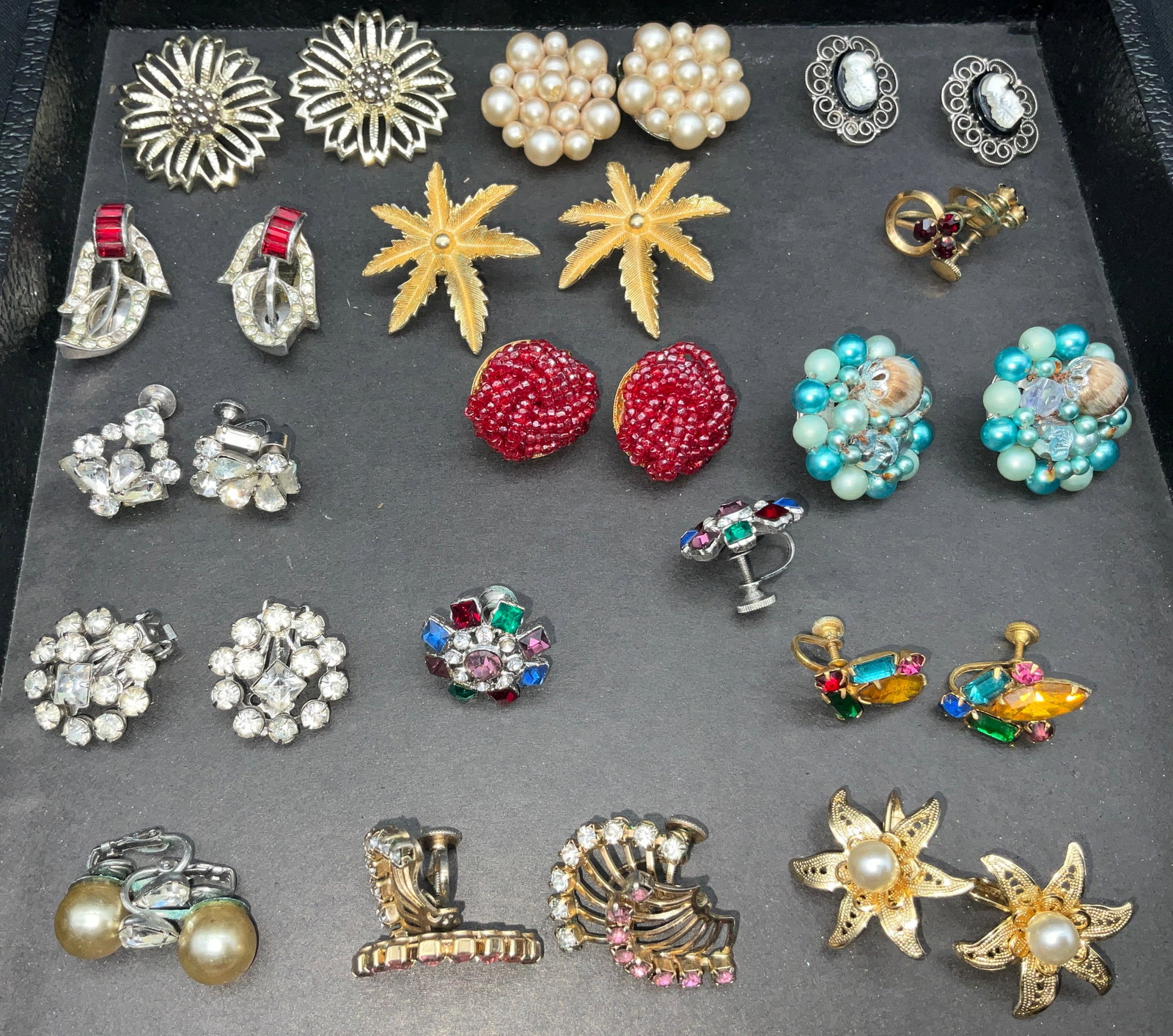 A Collection of Vintage Costume Jewelry Earrings Including Coro and Sarah Coventry - 4
