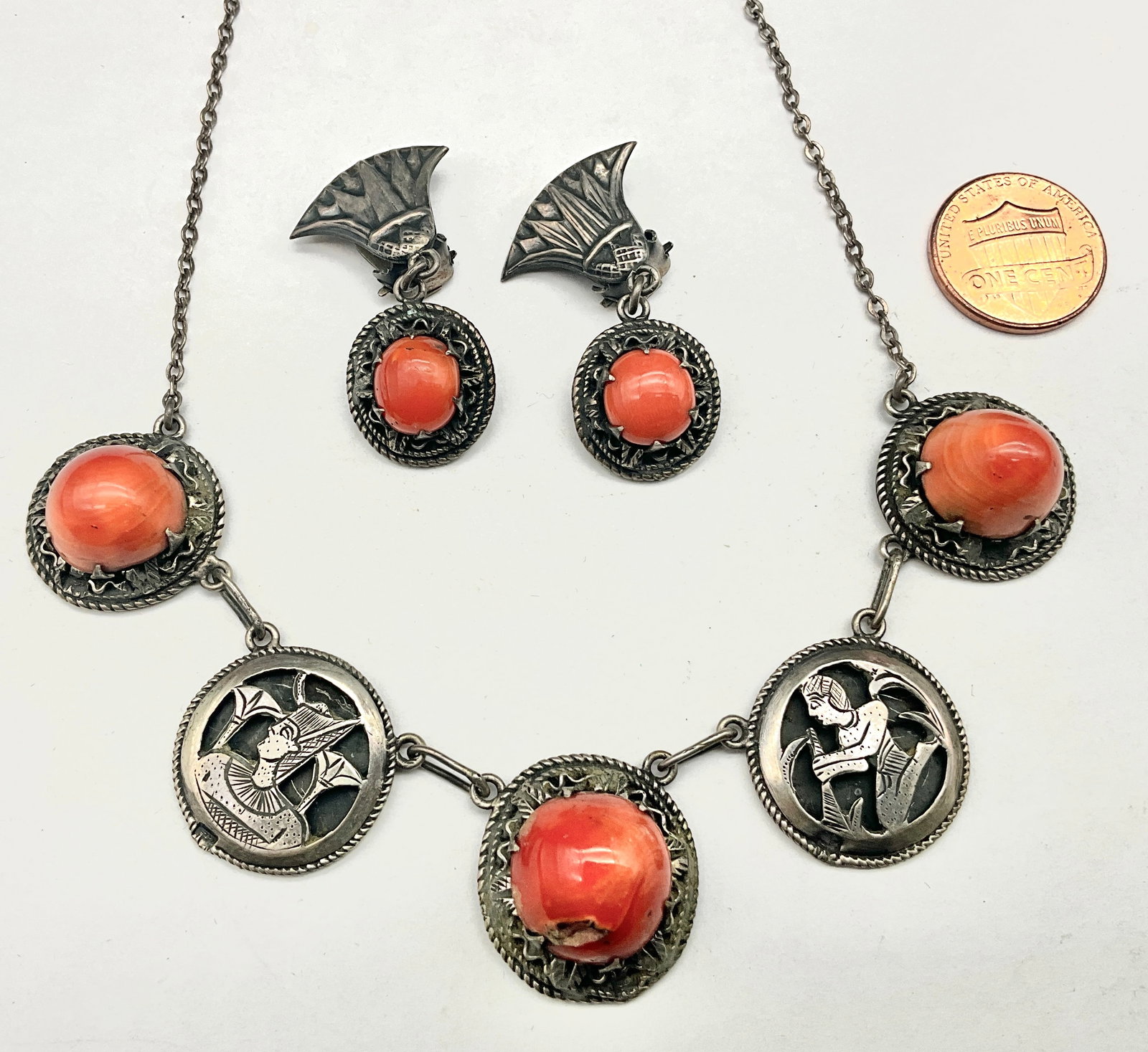 A Collection of Silver Toned and Coral Jewelry - 2