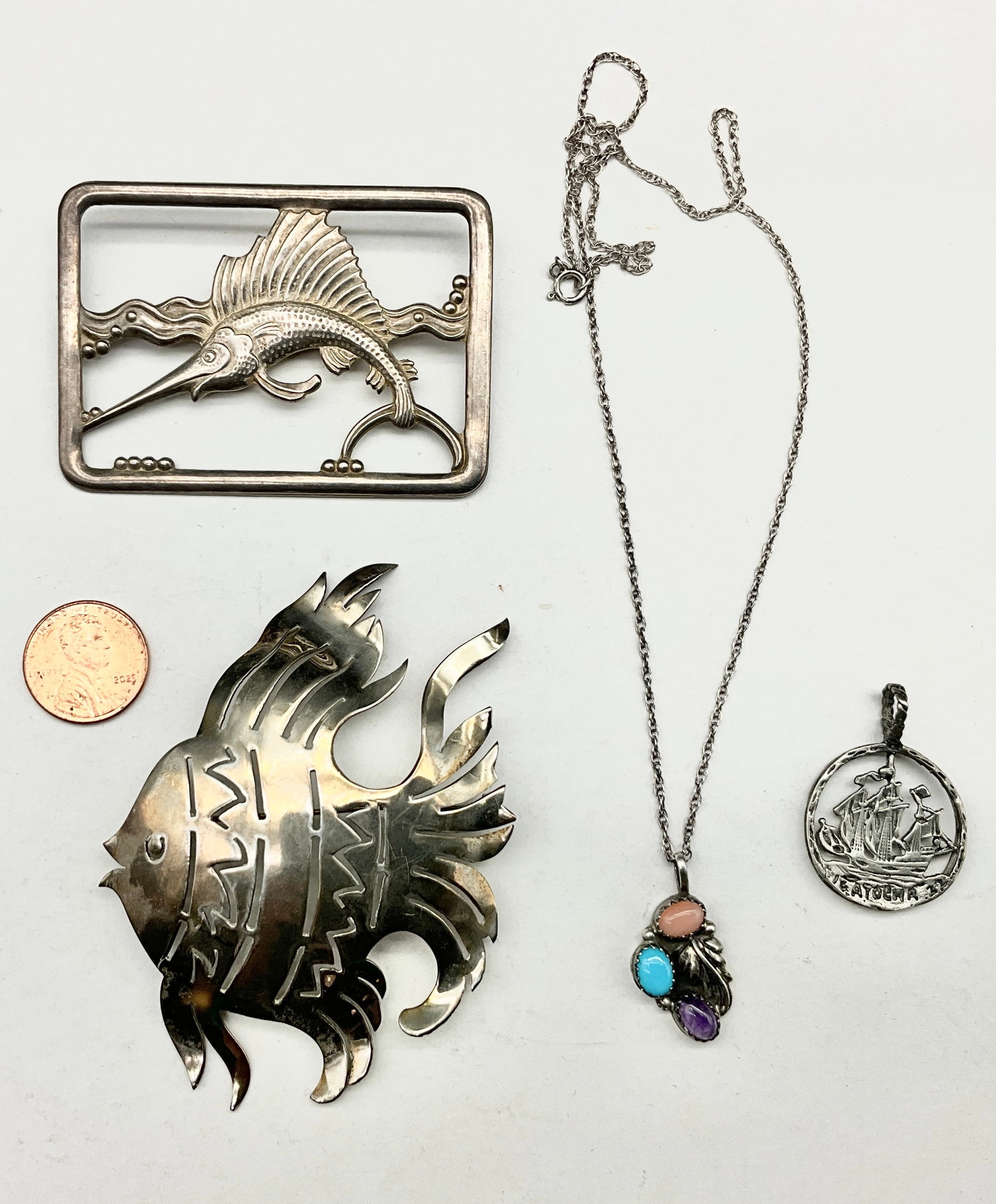 A Collection of Sterling Silver Nautical and Nature Themed Jewelry - 2