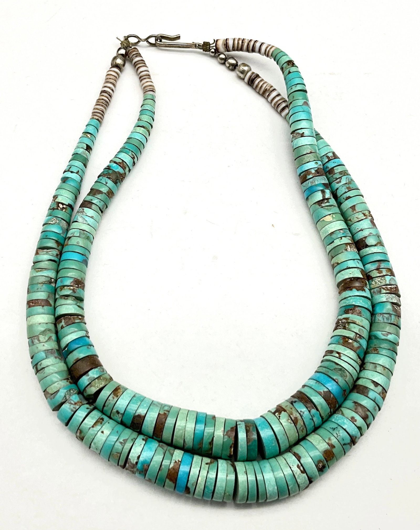 A Southwestern Two-Strand Turquoise Heishi Necklace and Turquoise Cuff Bracelet - 2