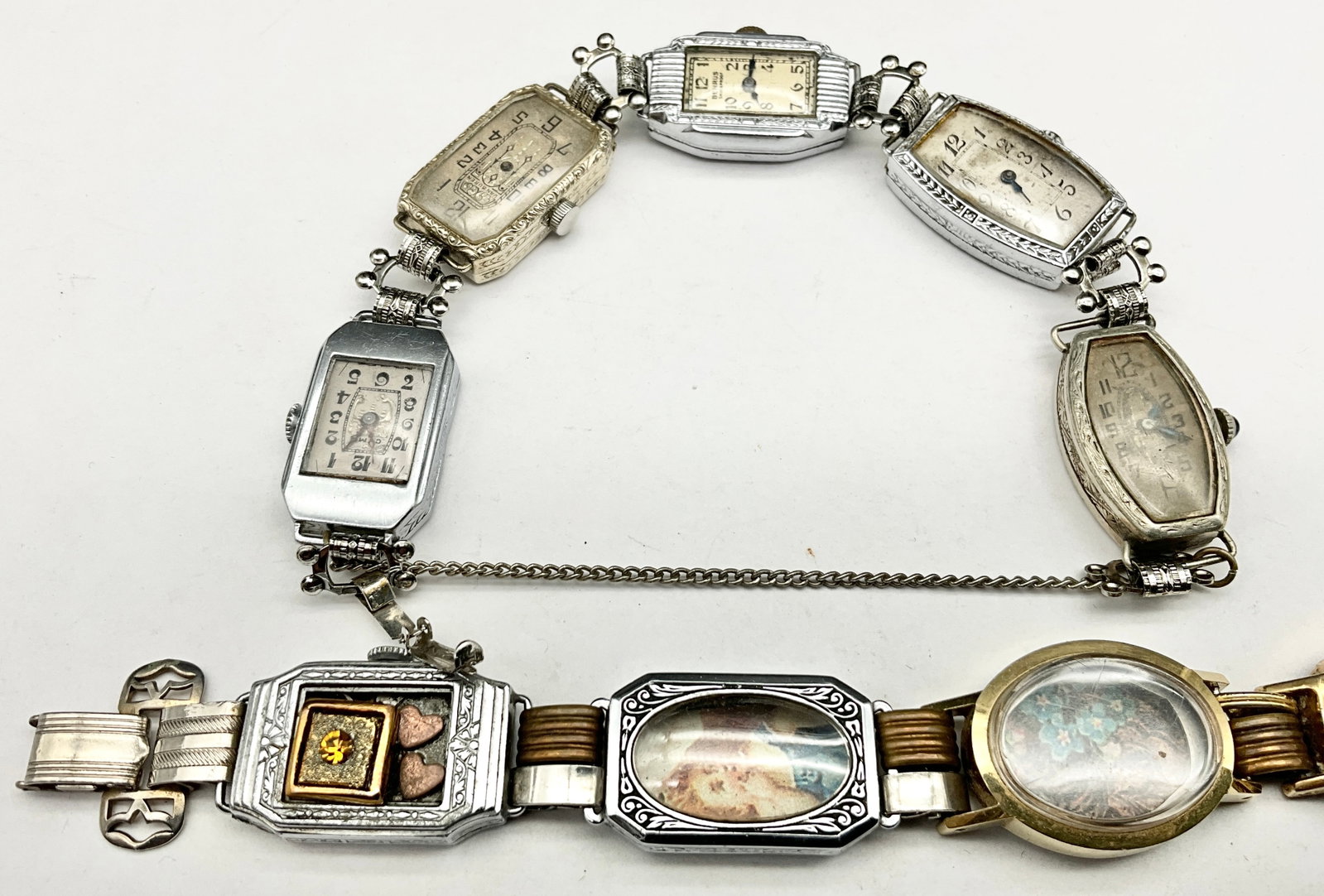 Two Vintage Repurposed Watch Head Link Bracelets - 2