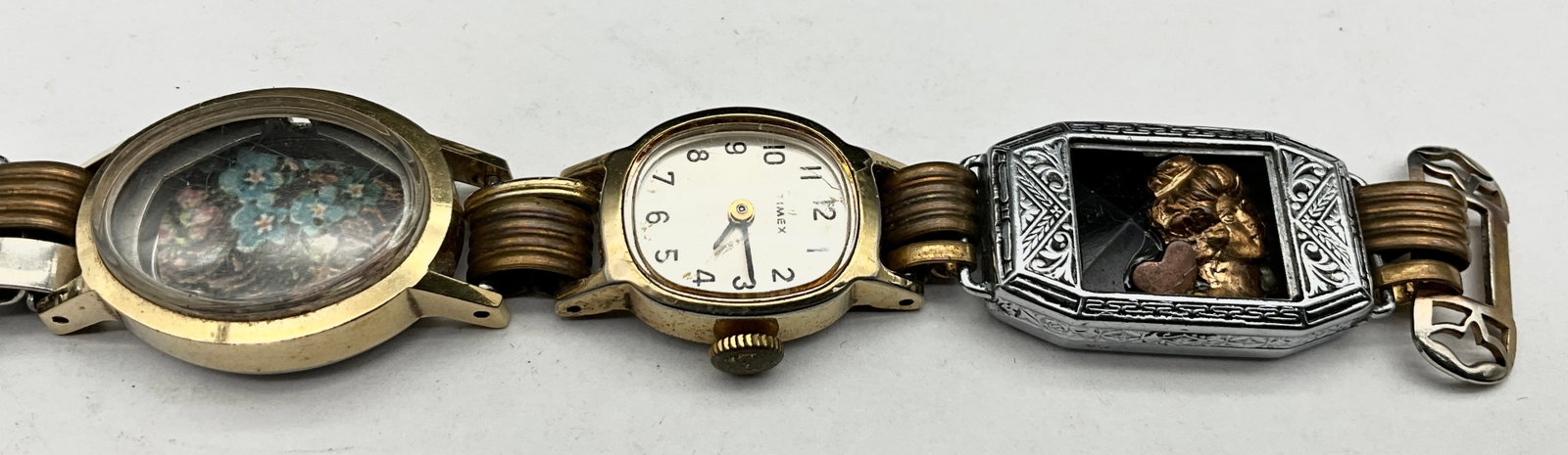 Two Vintage Repurposed Watch Head Link Bracelets - 3