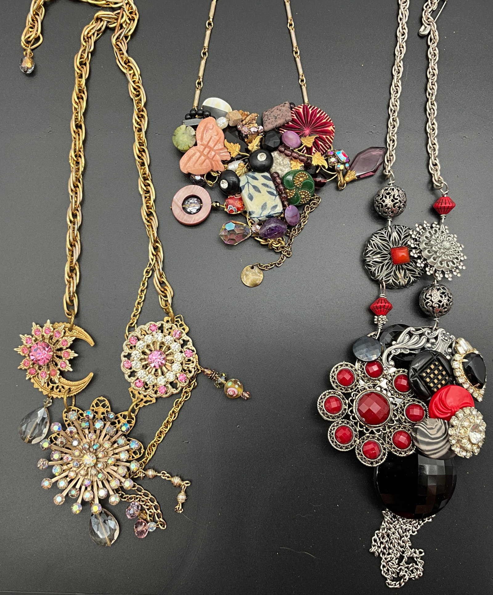 A Trio of Sarah Jane Handcrafted Assemblage Statement Necklaces - 2