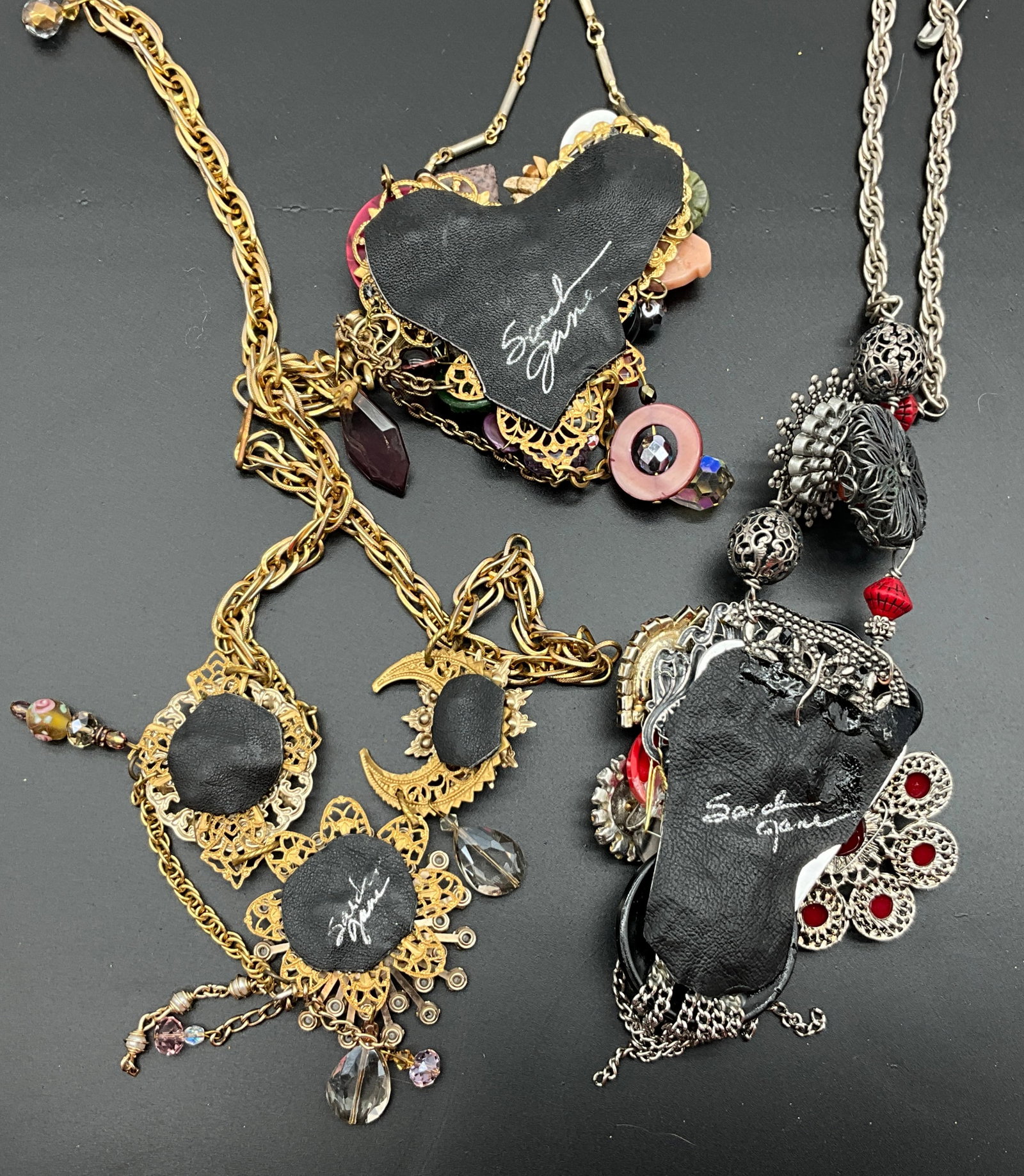 A Trio of Sarah Jane Handcrafted Assemblage Statement Necklaces - 3