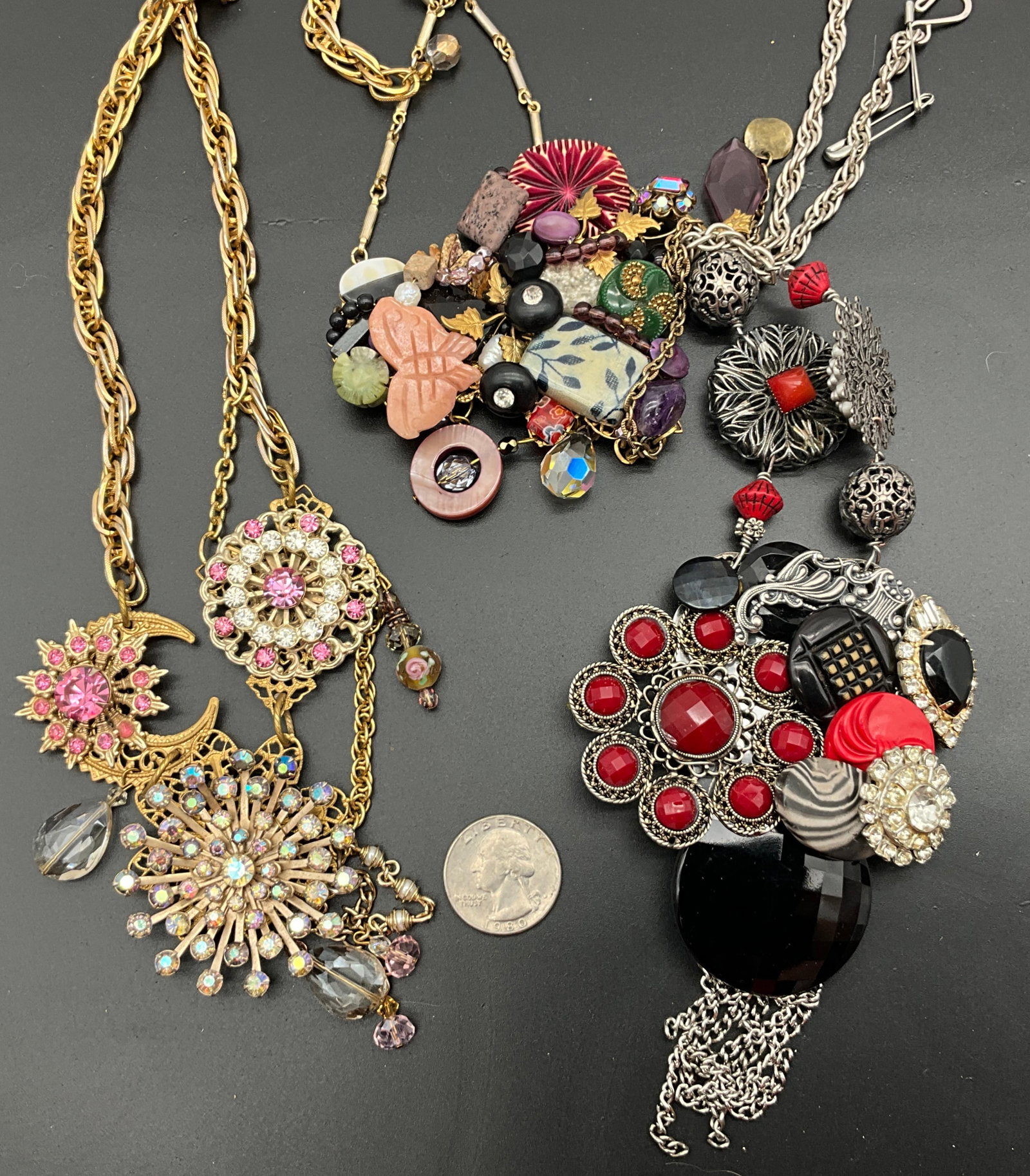 A Trio of Sarah Jane Handcrafted Assemblage Statement Necklaces - 4