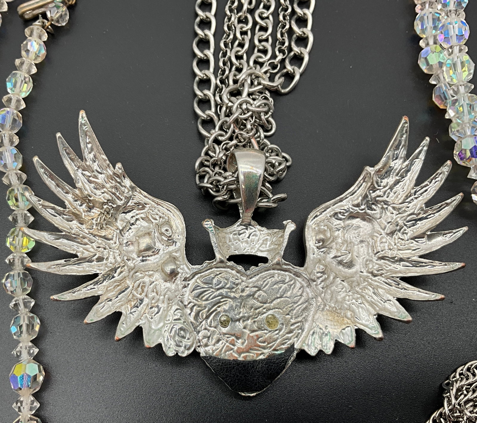 Six Pieces of Silver-Tone Rhinestone and Iridescent Glass Costume Jewelry - 5