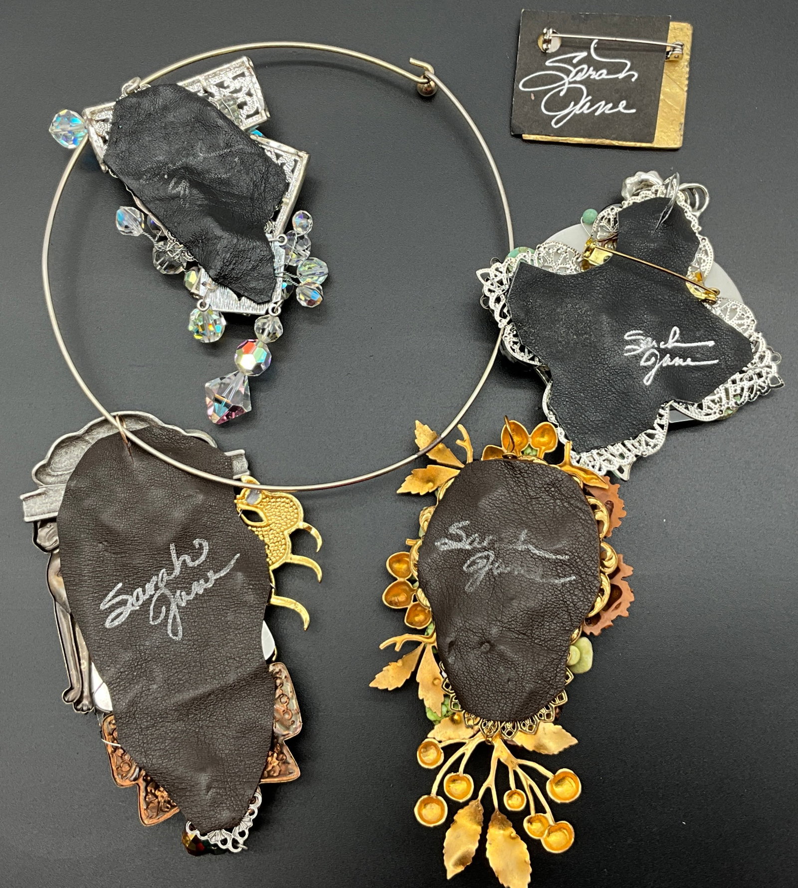 A Collection of Five Sarah Jane Artisan Assemblage Jewelry Pieces - 4